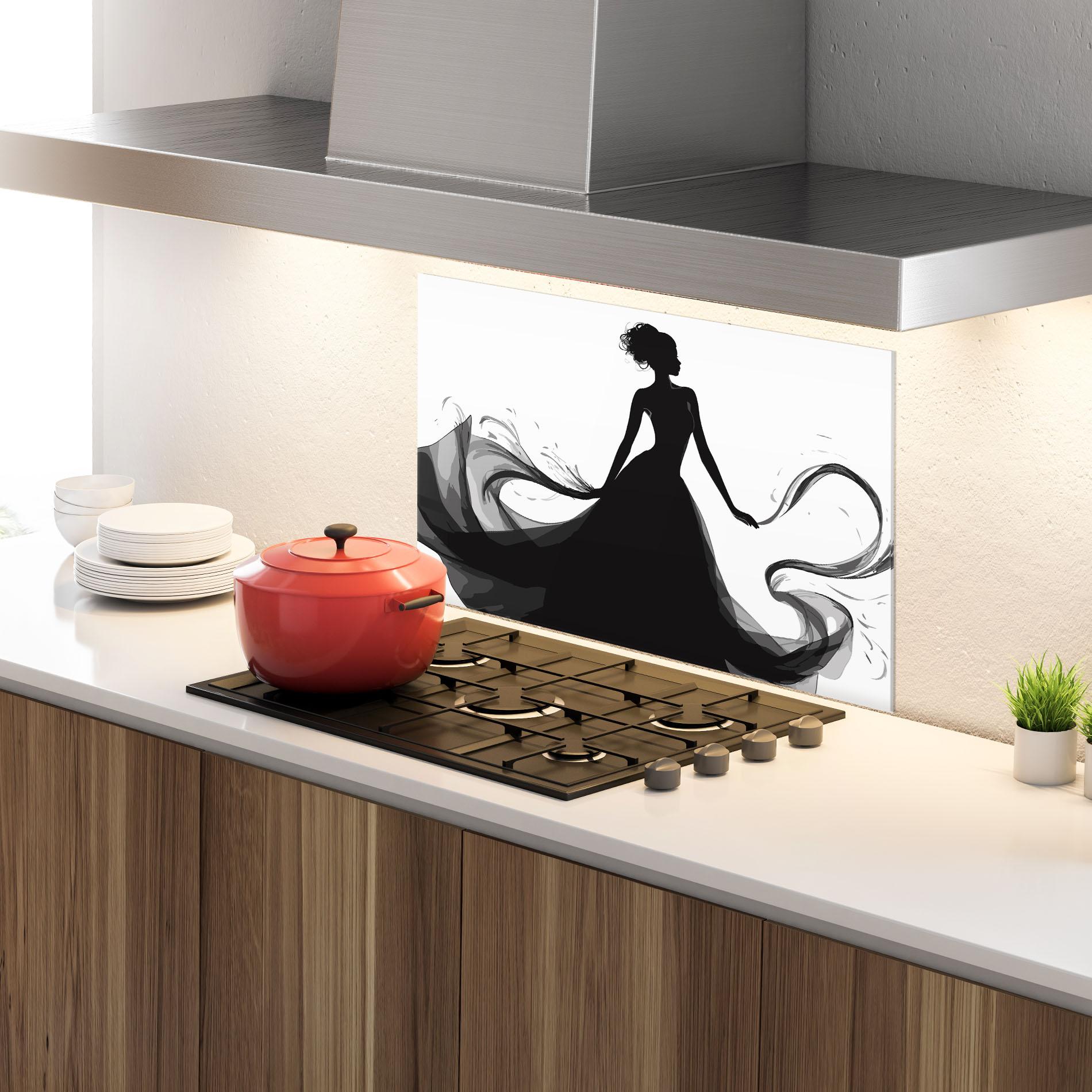 Стъклен панел за кухня Pretty Black Dress mockup 4