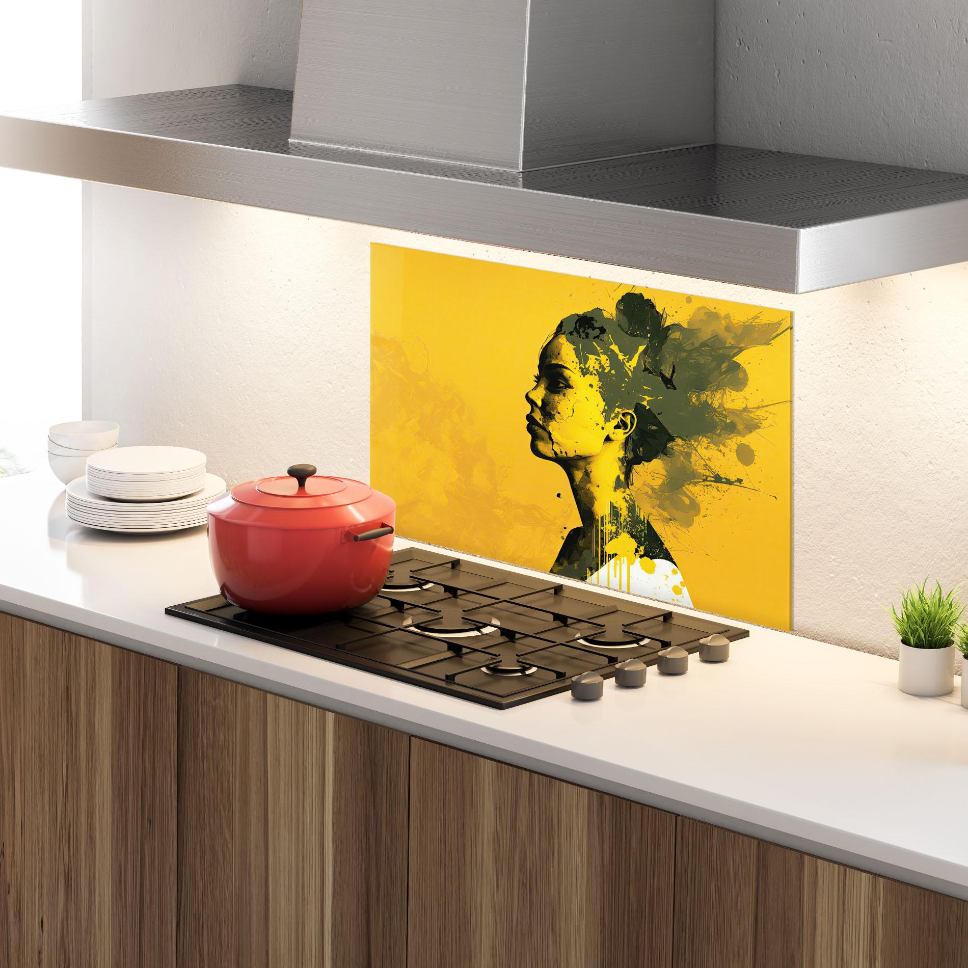 Стъклен панел за кухня Thinking Yellow mockup 4