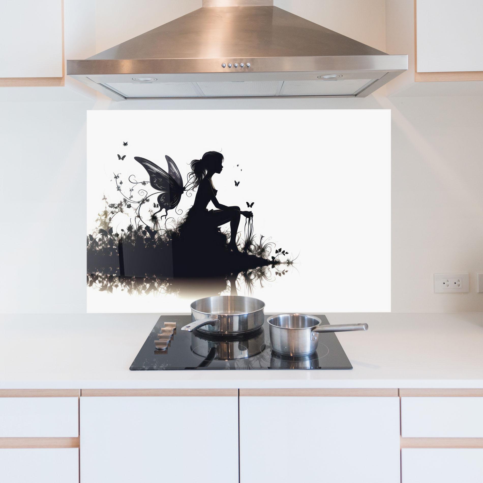 Стъклен панел за кухня Butterfly Woman Shilouette mockup 5