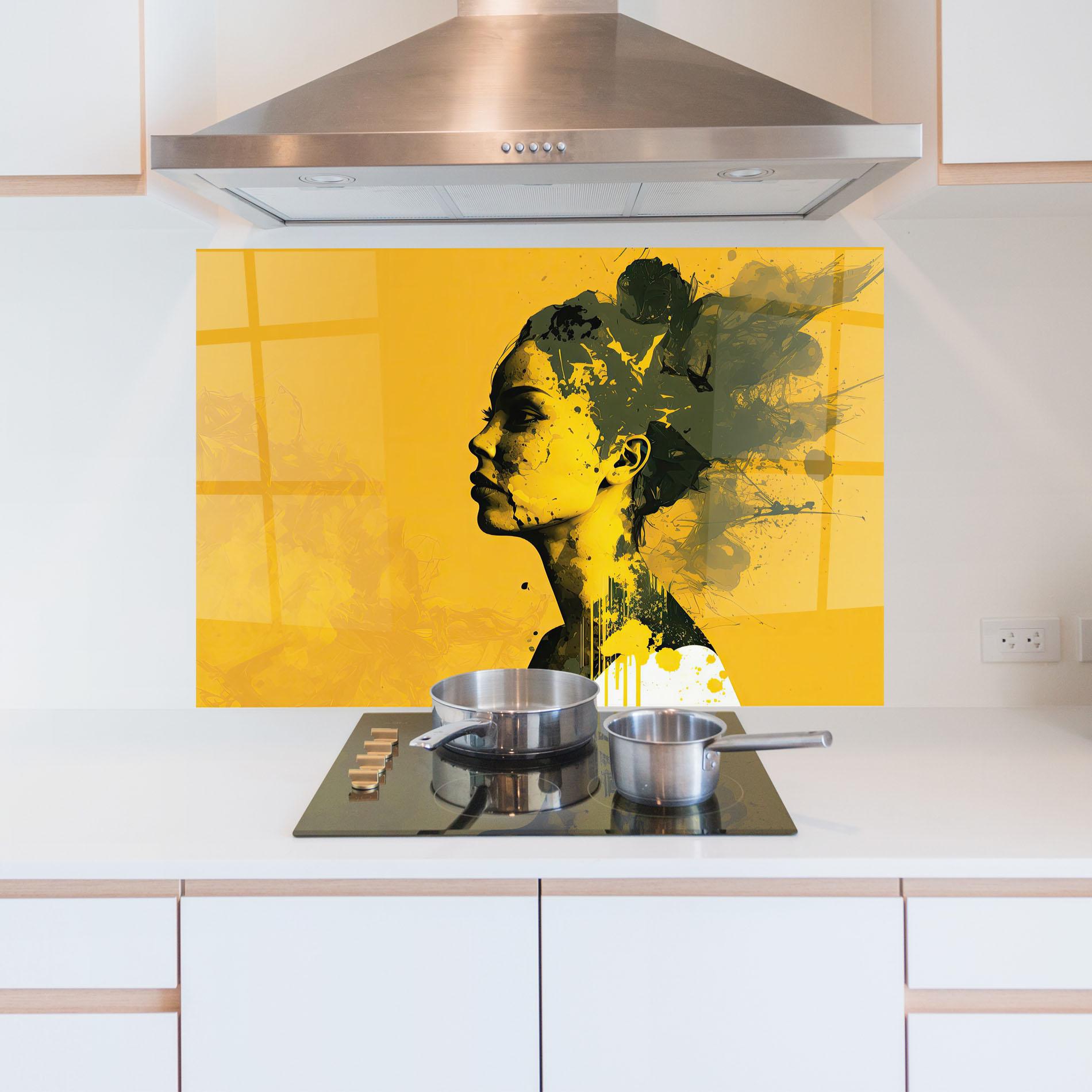 Стъклен панел за кухня Thinking Yellow mockup 5