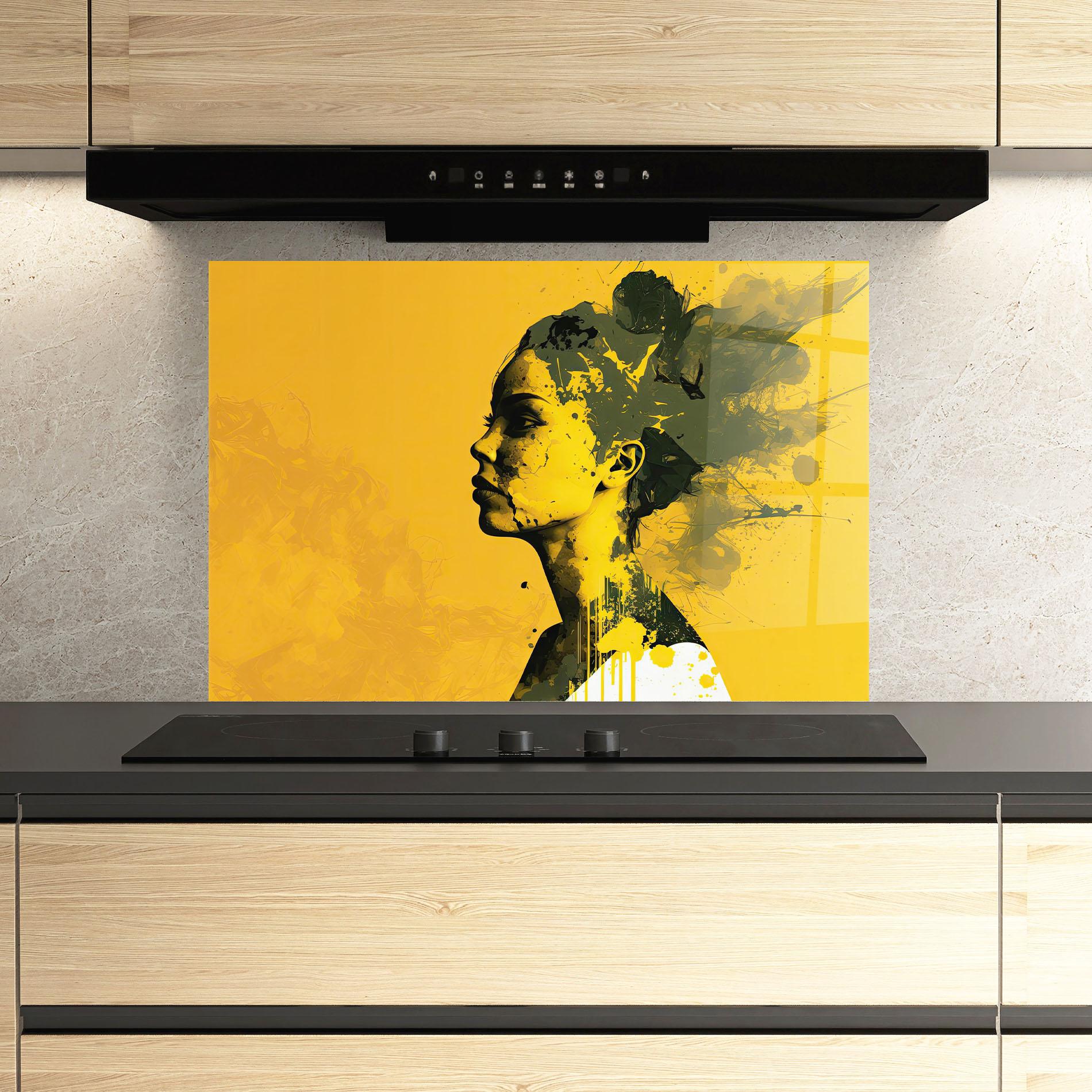 Стъклен панел за кухня Thinking Yellow mockup 3