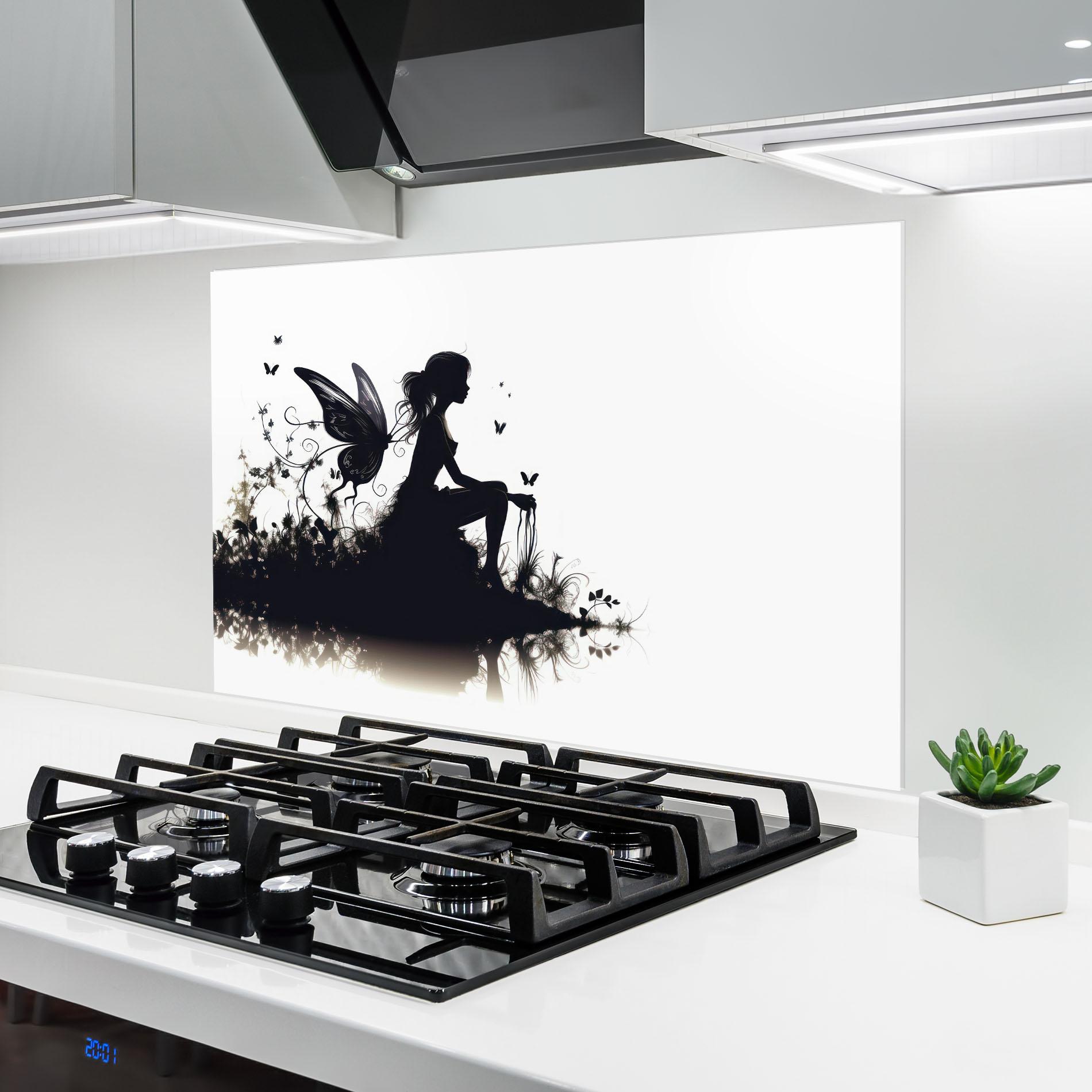 Стъклен панел за кухня Butterfly Woman Shilouette mockup 6