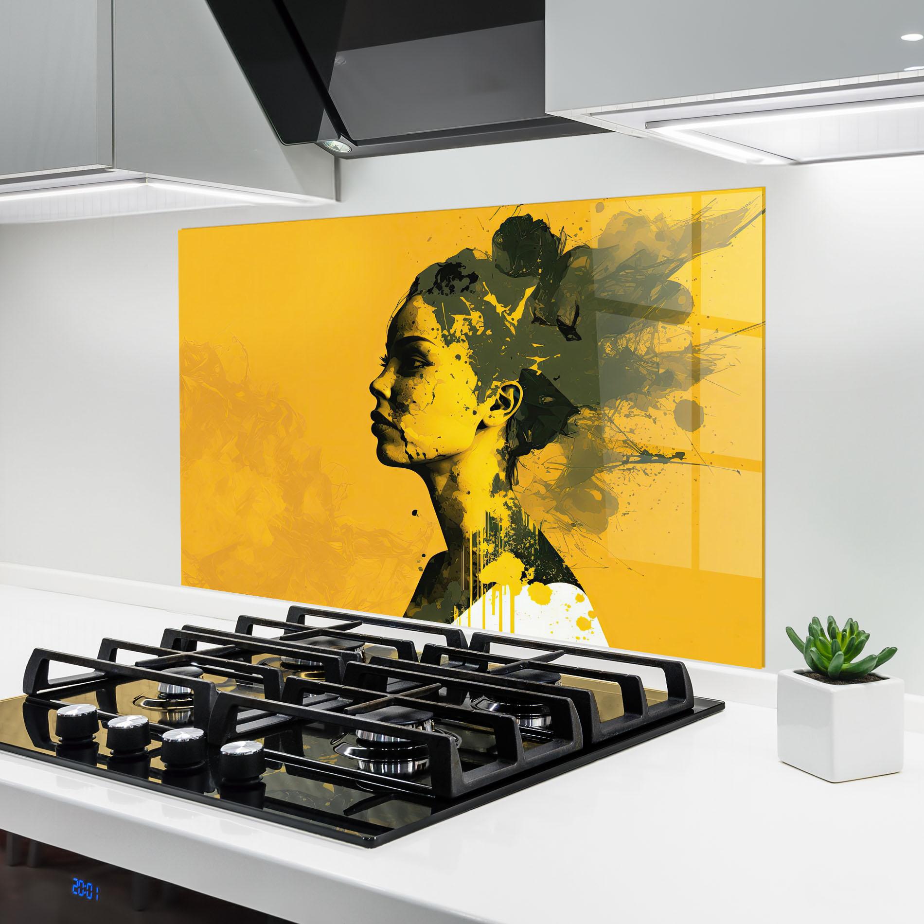 Стъклен панел за кухня Thinking Yellow mockup 6