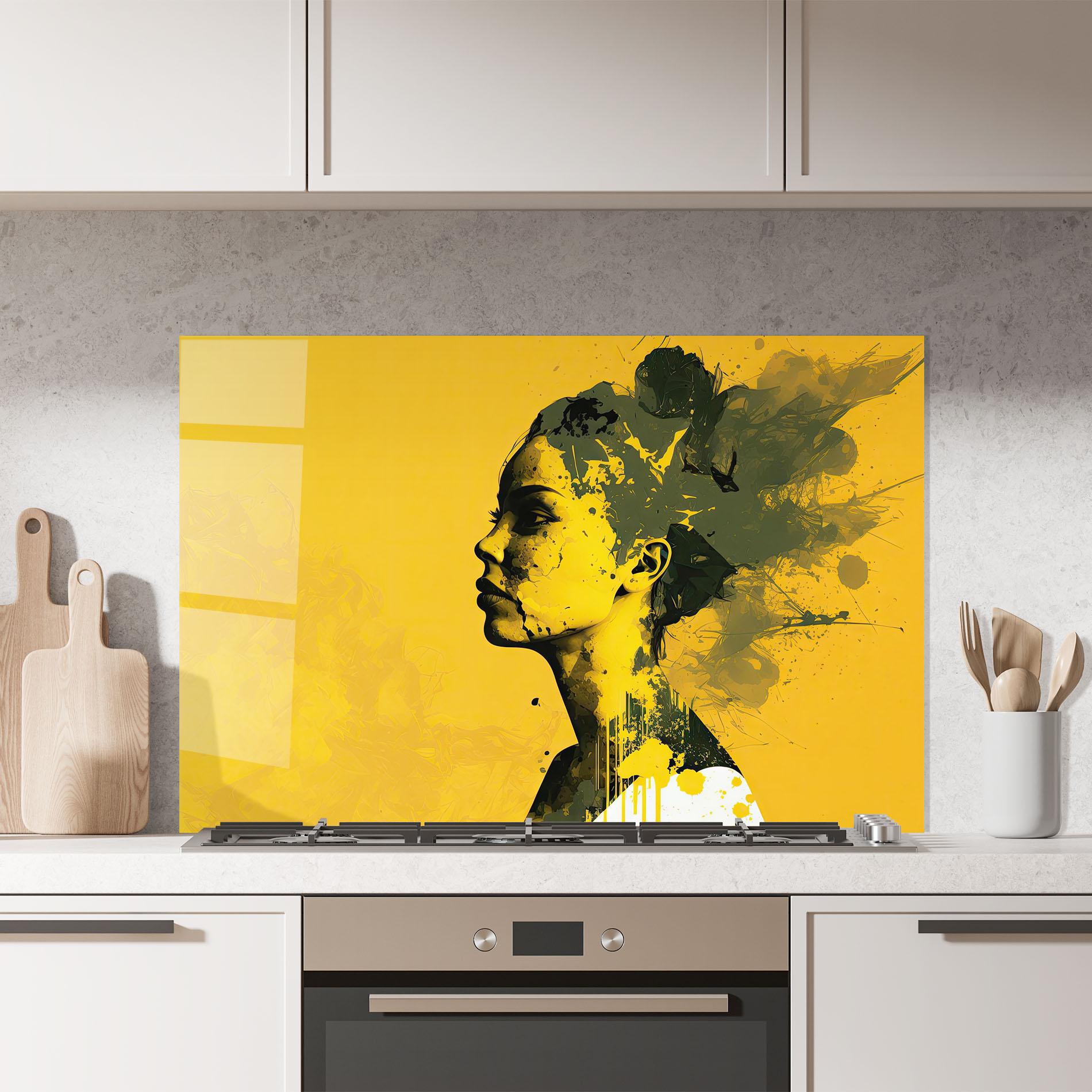 Стъклен панел за кухня Thinking Yellow mockup 7