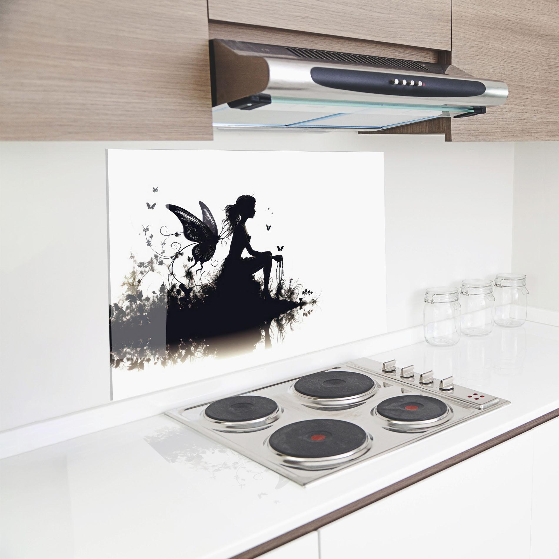 Стъклен панел за кухня Butterfly Woman Shilouette mockup 8