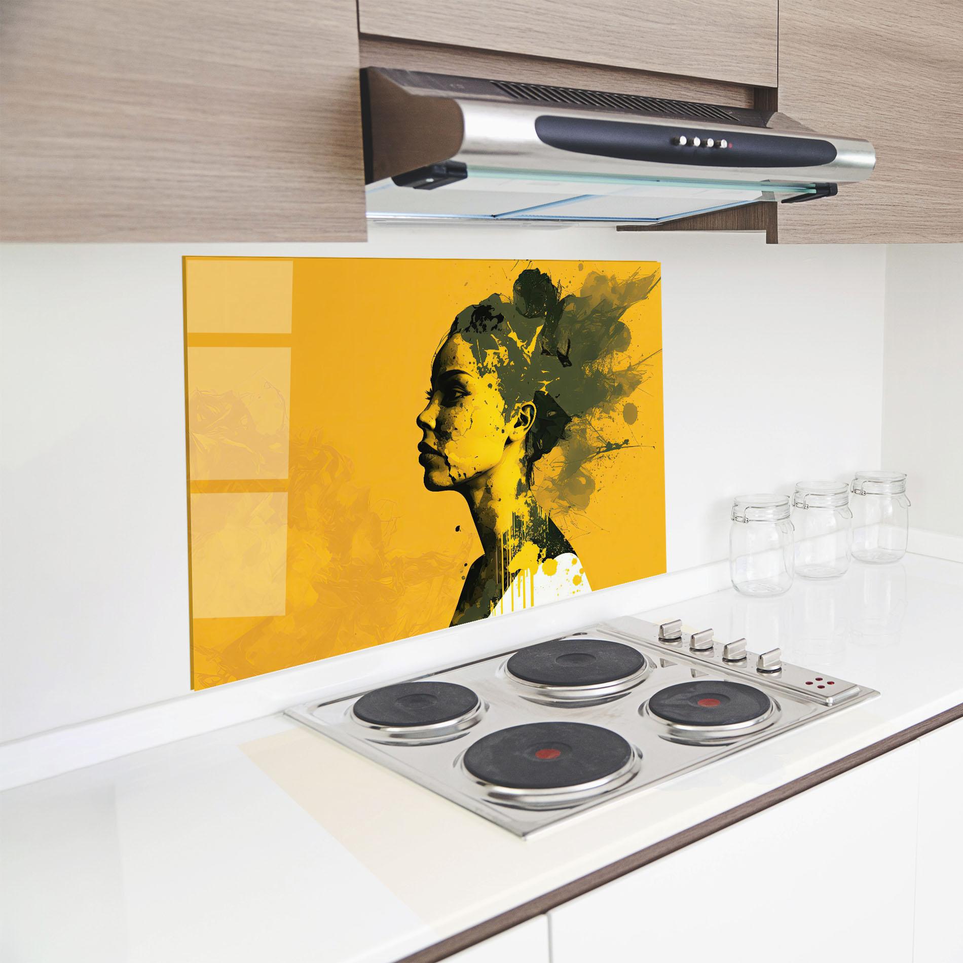 Стъклен панел за кухня Thinking Yellow mockup 8