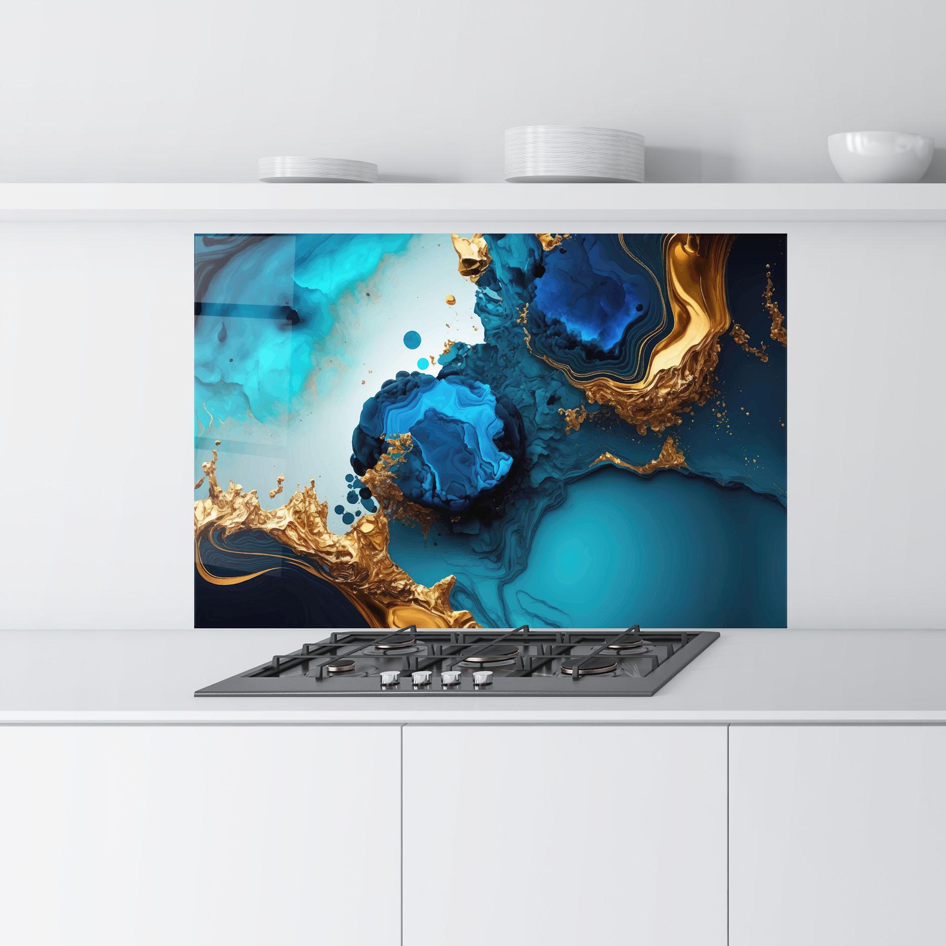 Стъклен панел за кухня Blue Gold Wave mockup 9