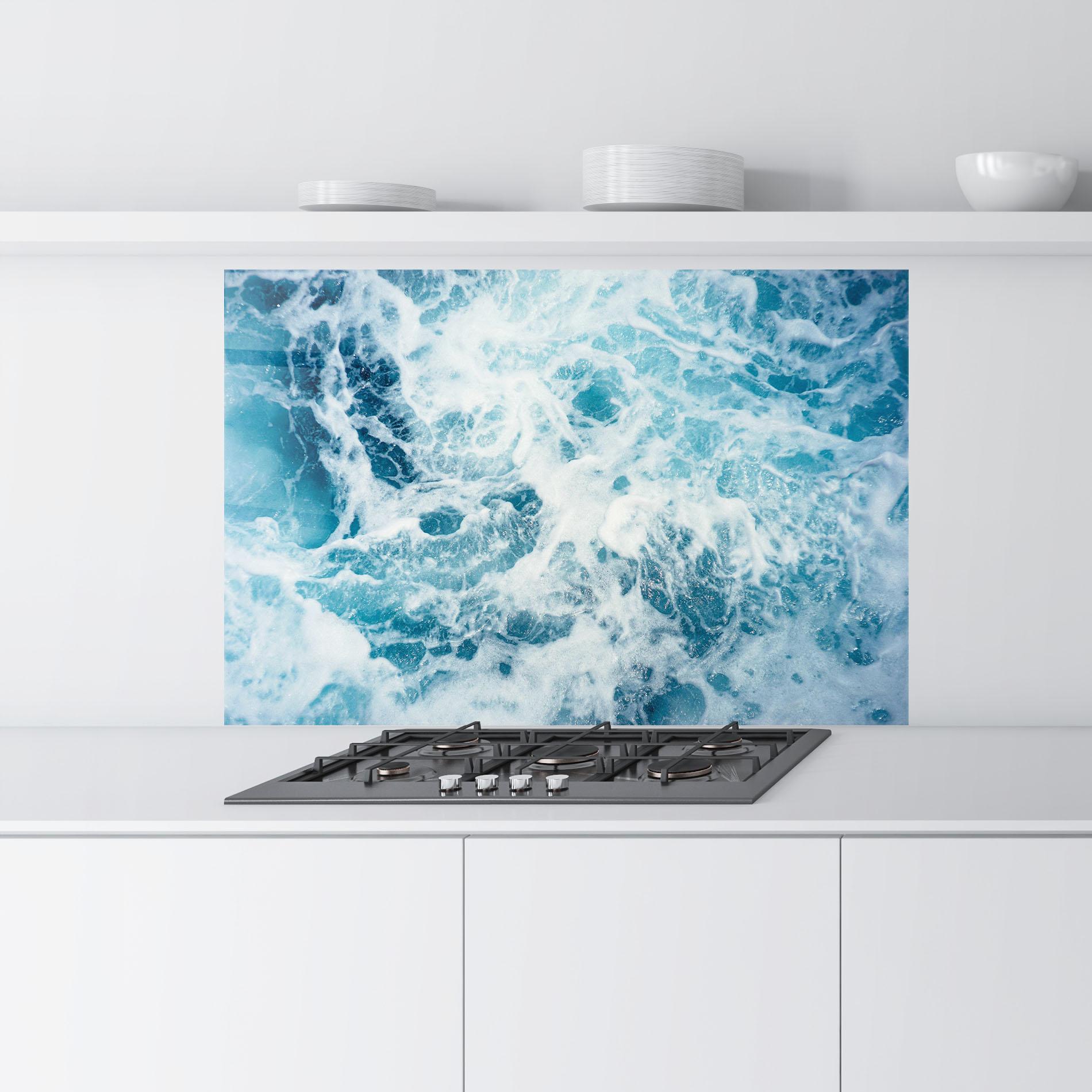 Стъклен панел за кухня White Water Wave mockup 9