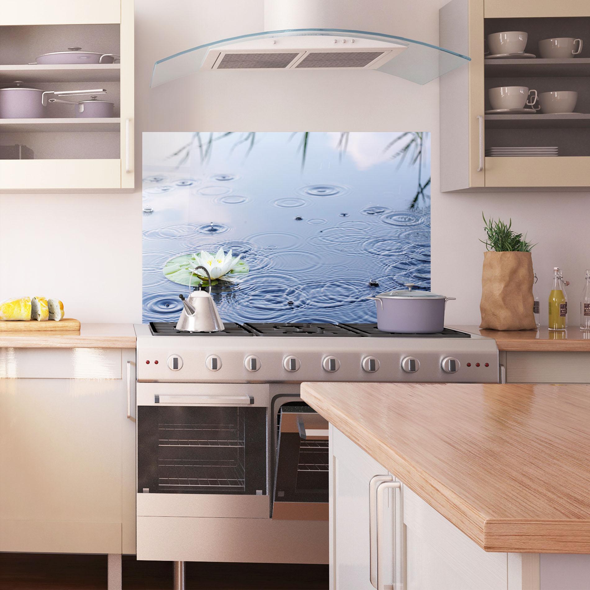 Стъклен панел за кухня Clear Lake Rain mockup 1