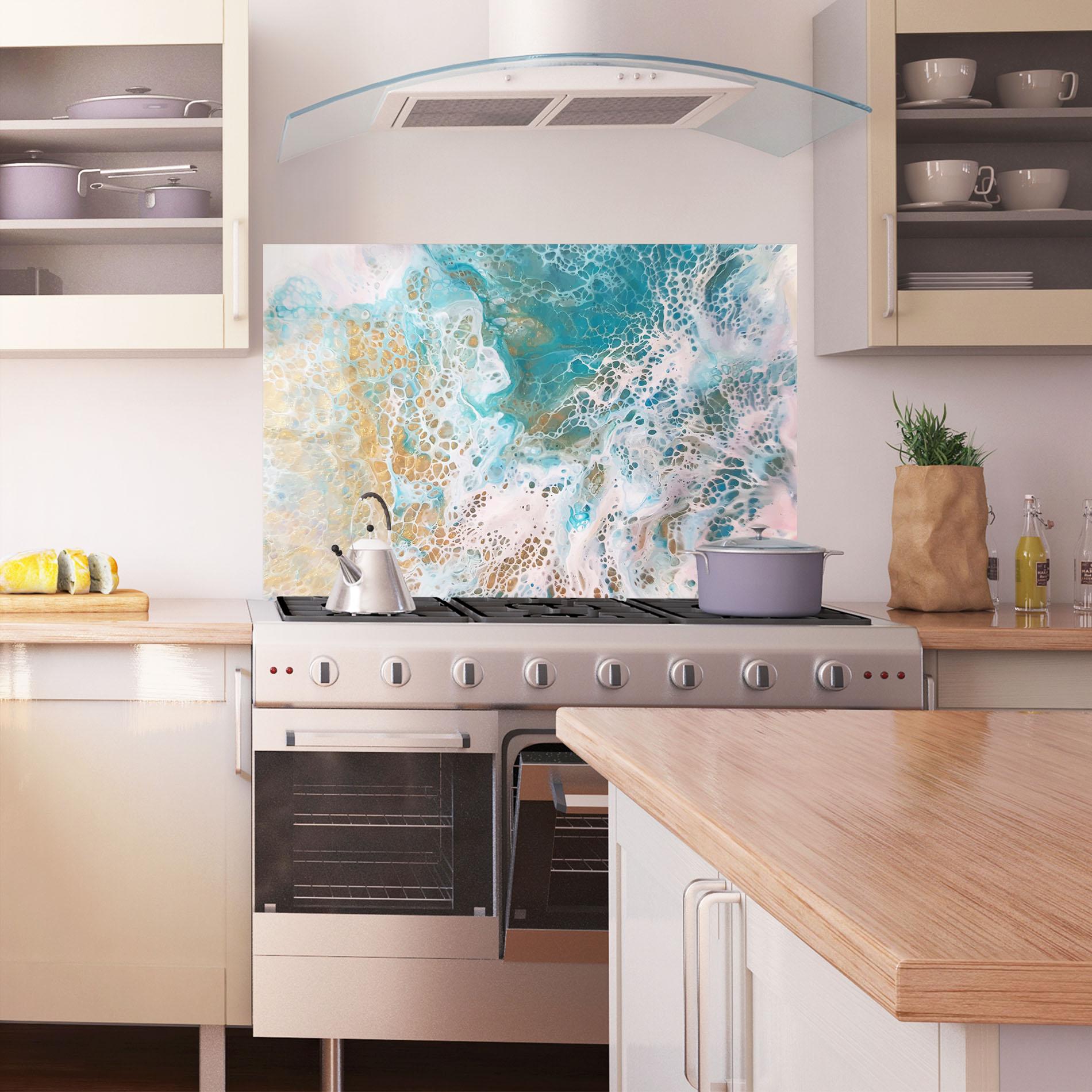 Стъклен панел за кухня Ocean Gold Blue mockup 1