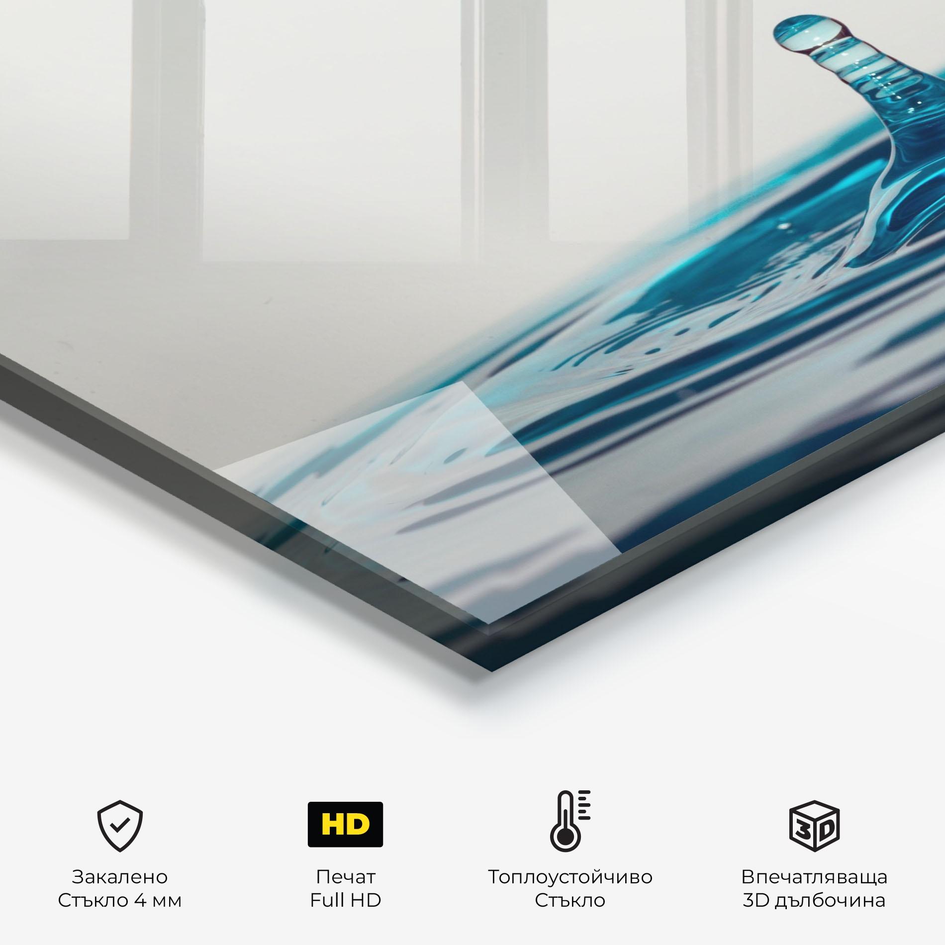 Стъклен панел за кухня Blue Water Drop mockup 2