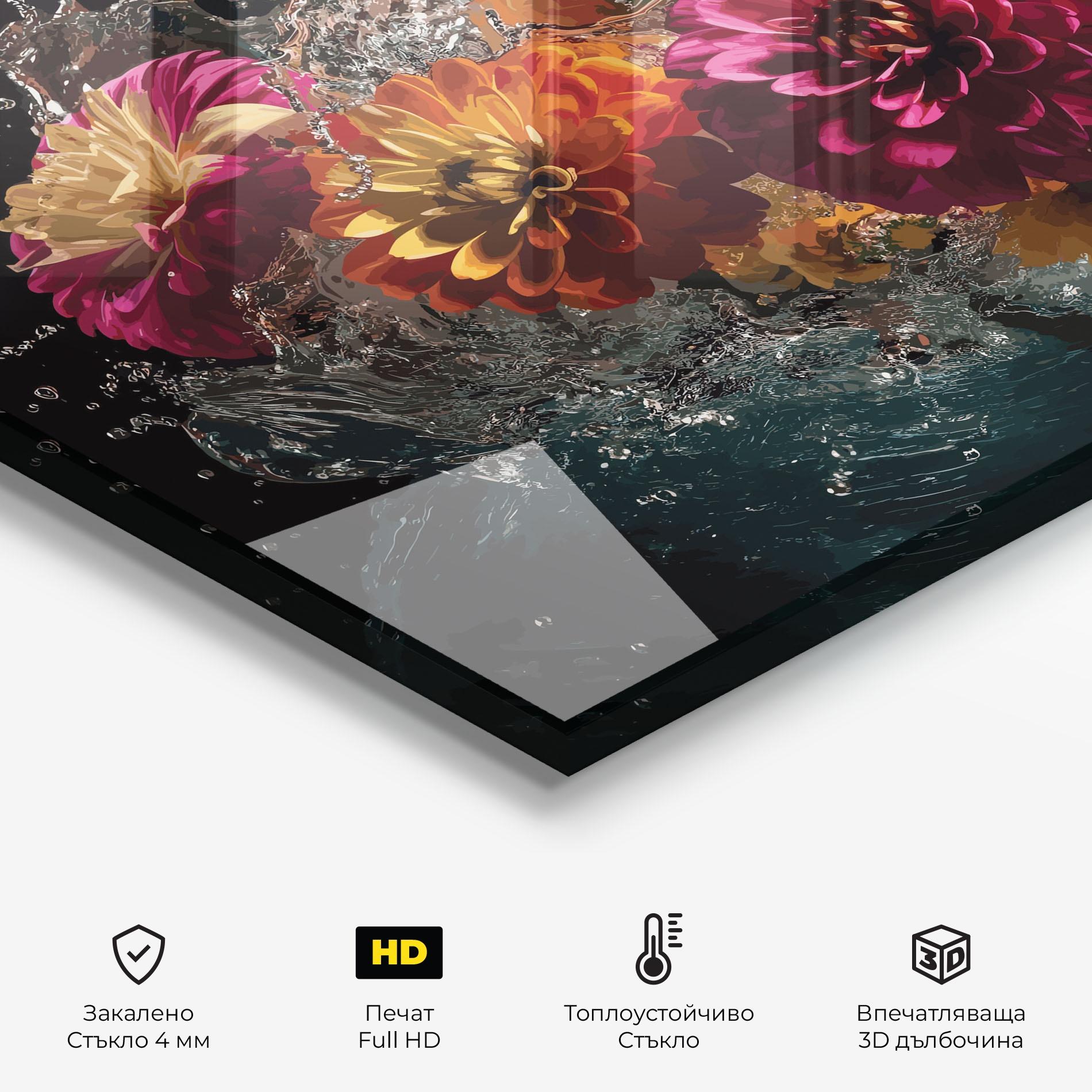 Стъклен панел за кухня Flower Water Splash mockup 2