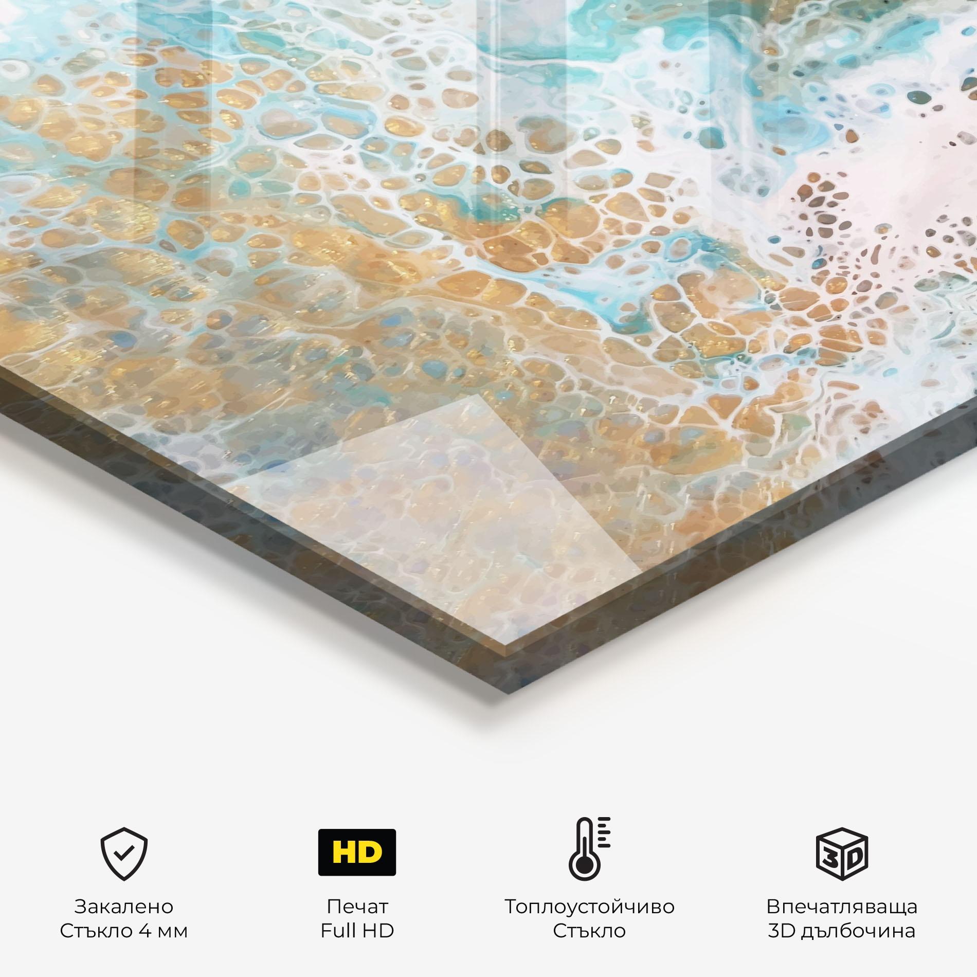 Стъклен панел за кухня Ocean Gold Blue mockup 2