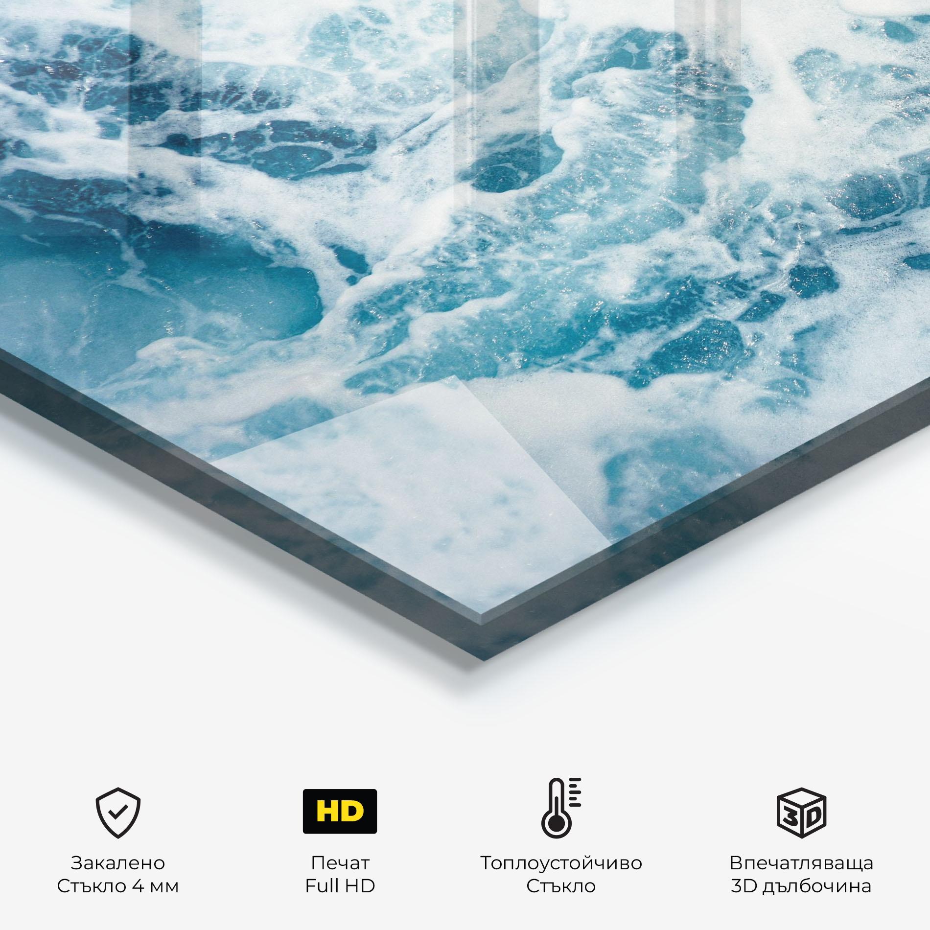Стъклен панел за кухня White Water Wave mockup 2