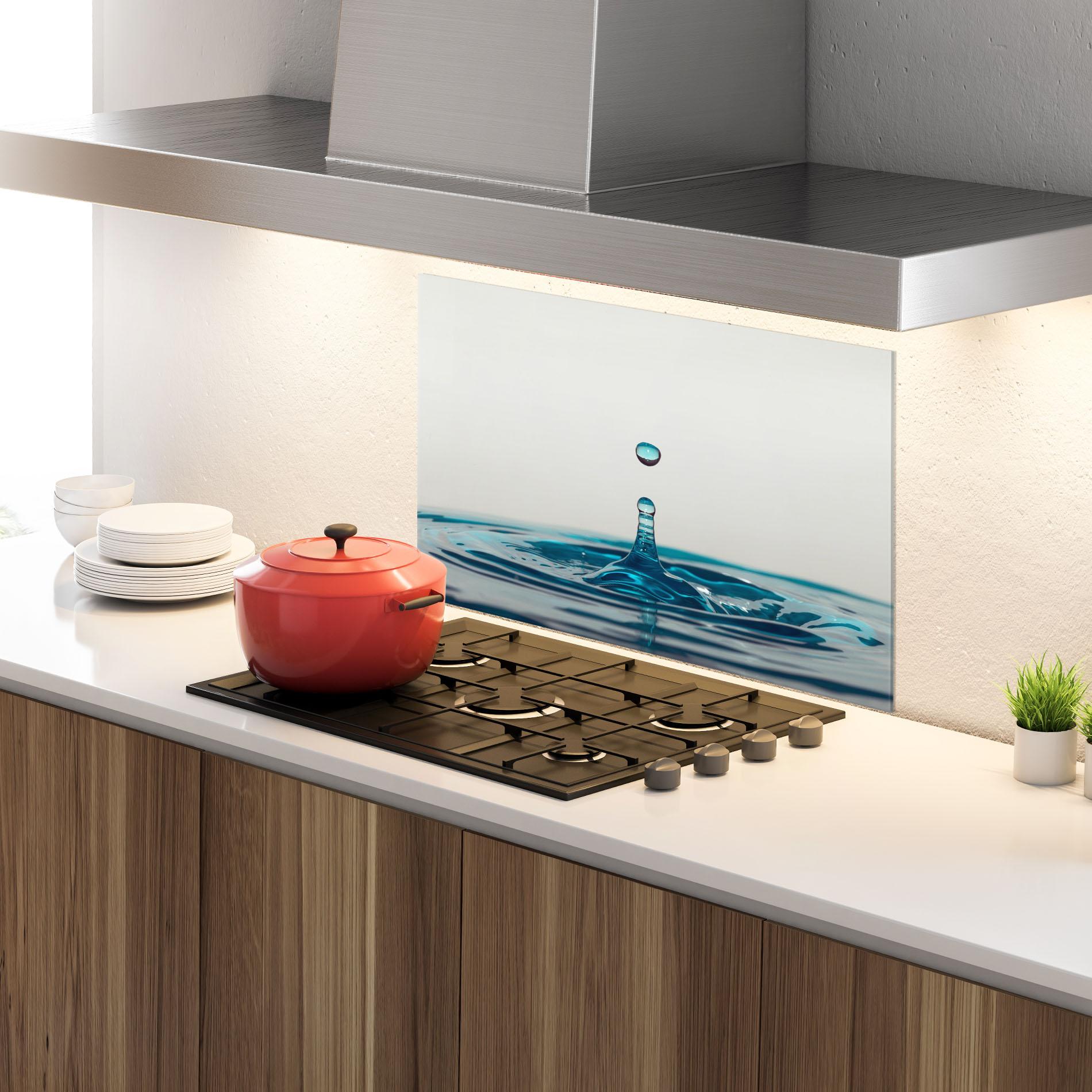 Стъклен панел за кухня Blue Water Drop mockup 4