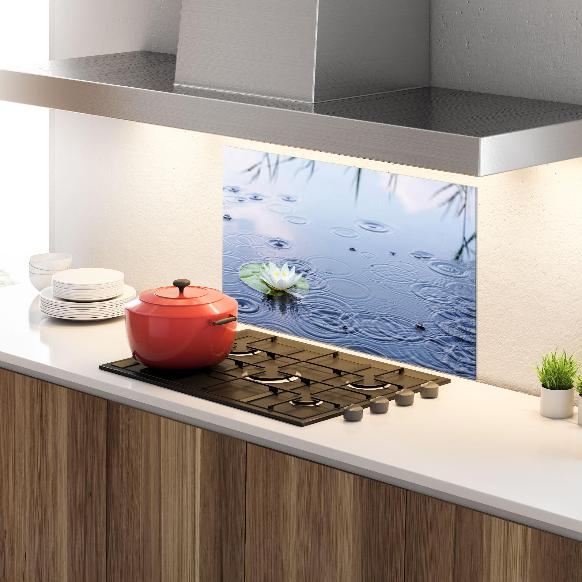 Стъклен панел за кухня Clear Lake Rain mockup 4
