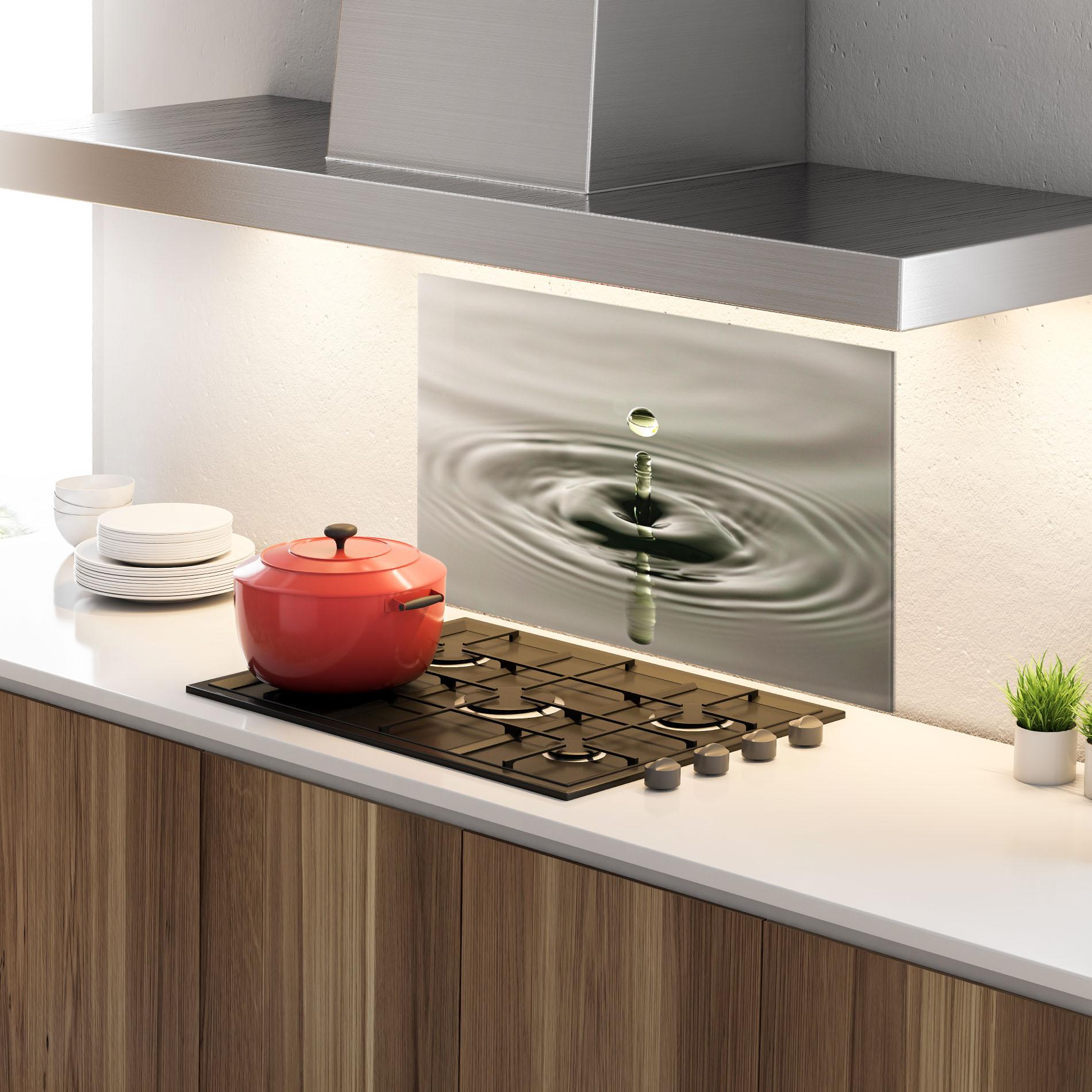 Стъклен панел за кухня Green Water Drop mockup 4