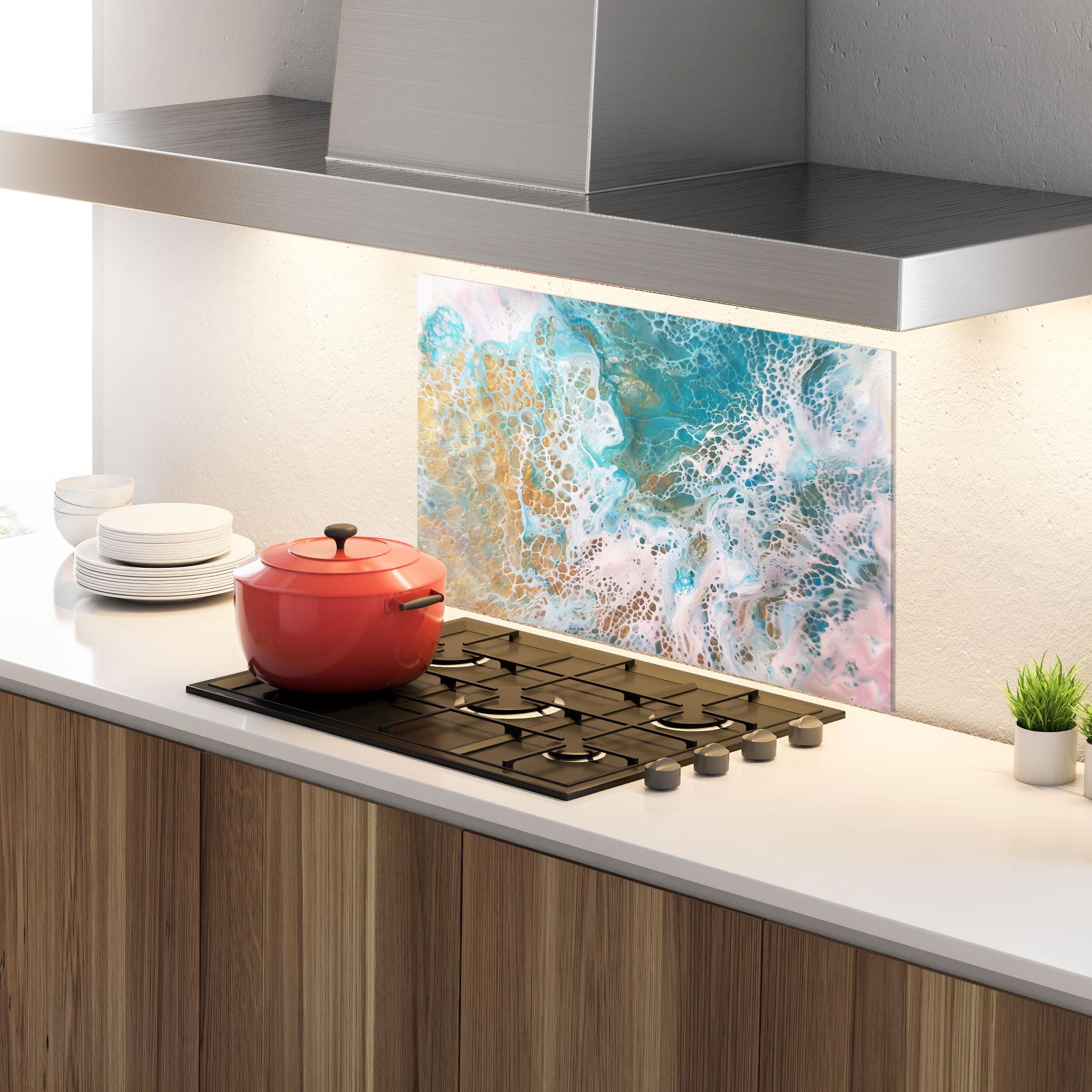 Стъклен панел за кухня Ocean Gold Blue mockup 4