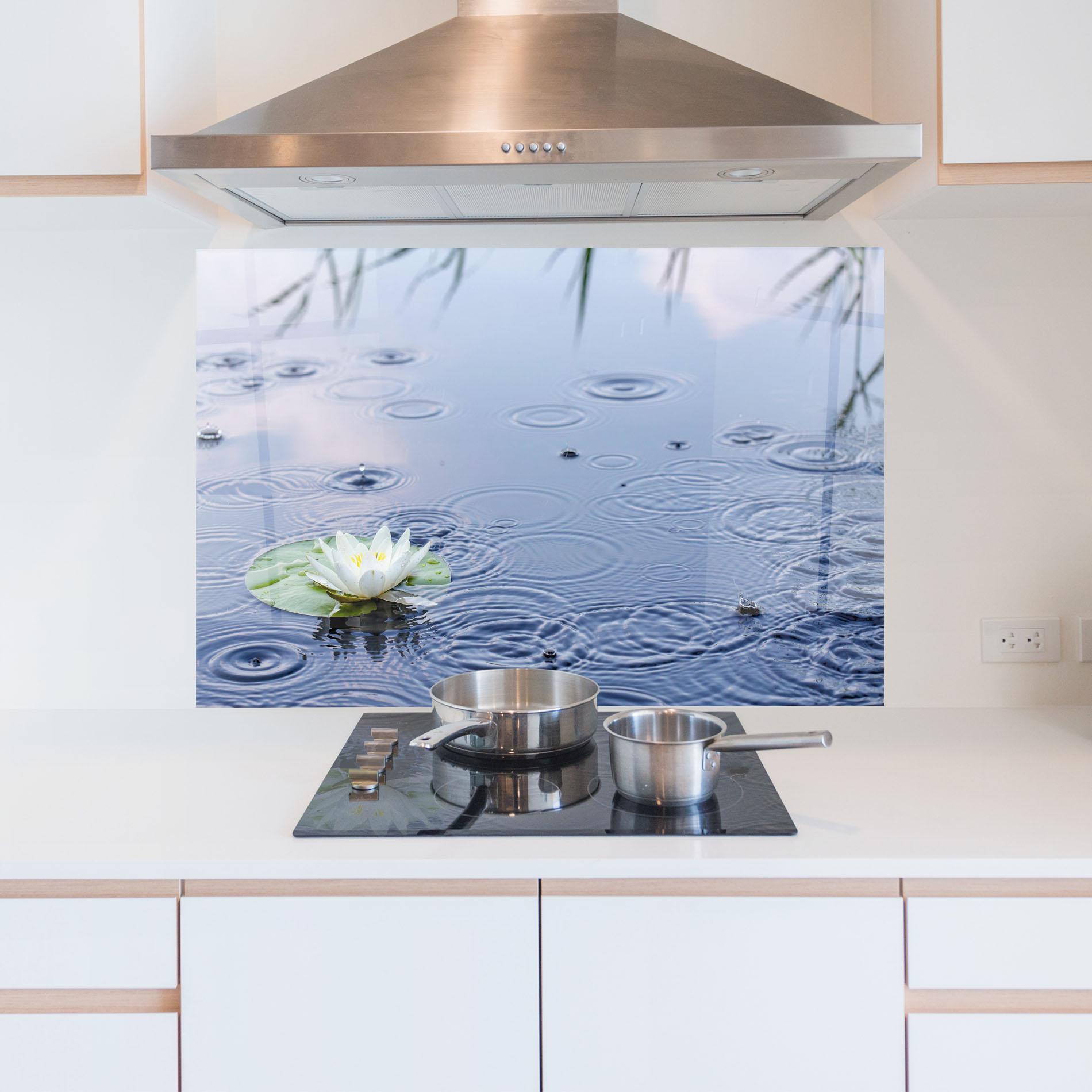 Стъклен панел за кухня Clear Lake Rain mockup 5