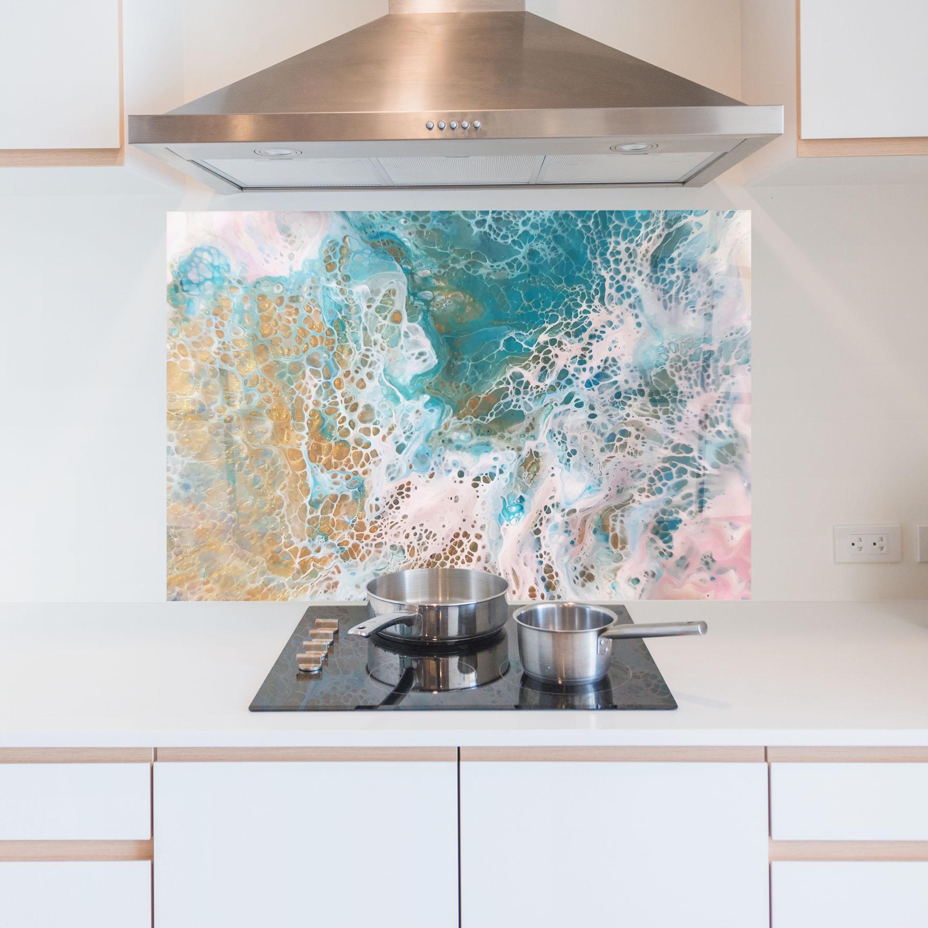 Стъклен панел за кухня Ocean Gold Blue mockup 5