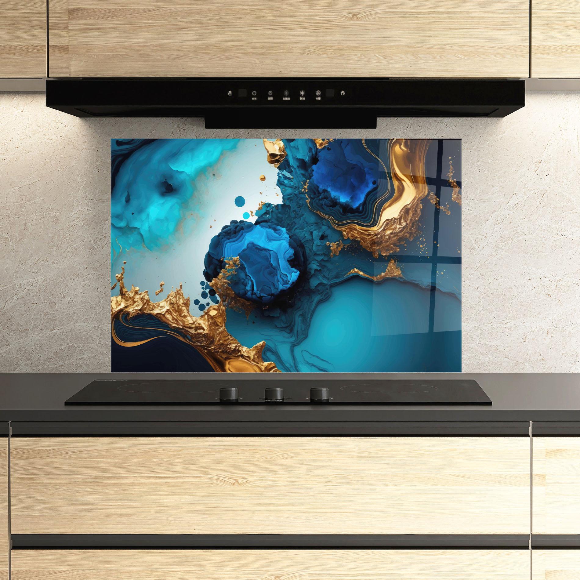 Стъклен панел за кухня Blue Gold Wave mockup 3
