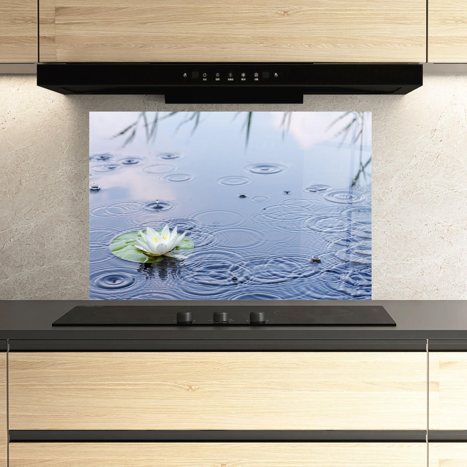 Стъклен панел за кухня Clear Lake Rain mockup 3