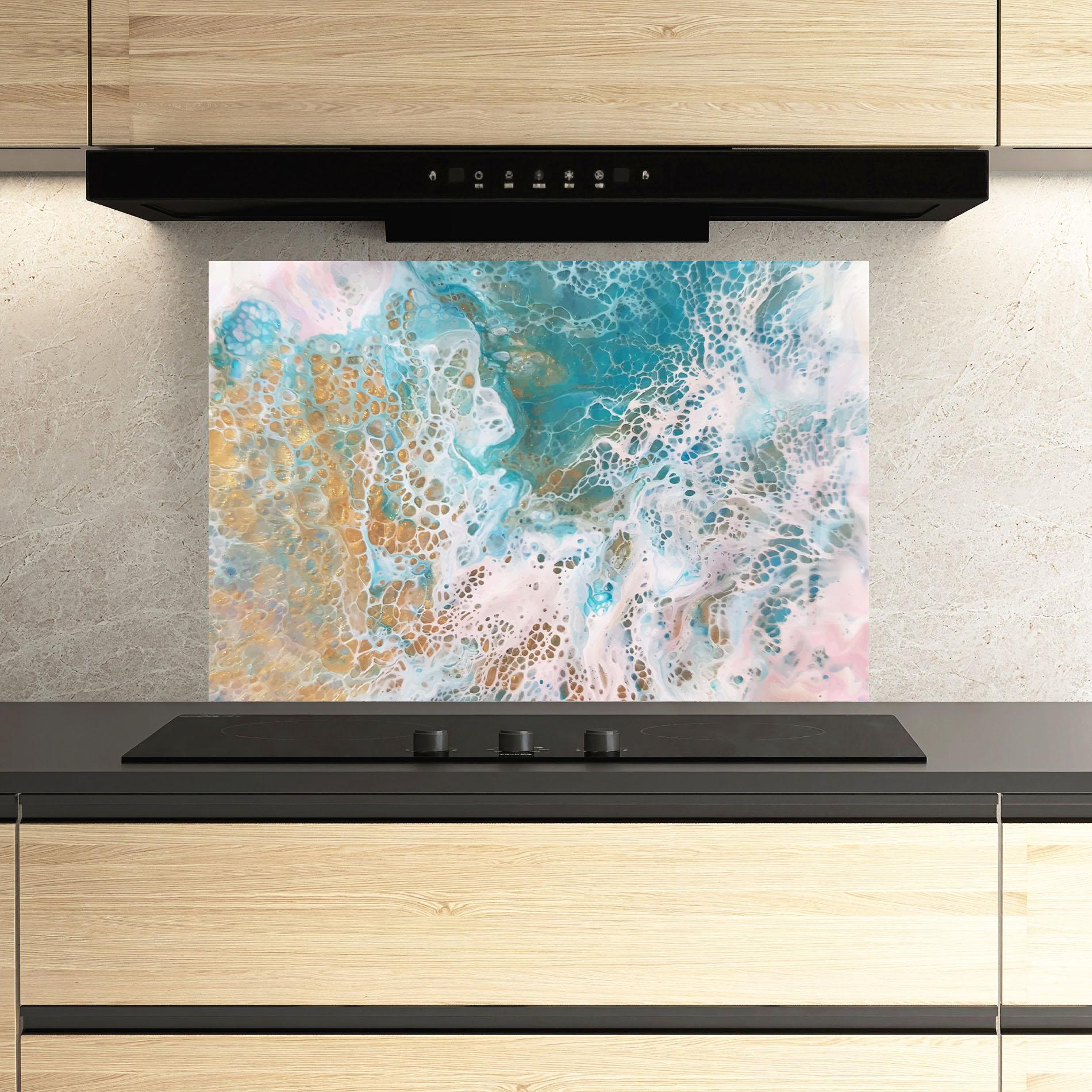 Стъклен панел за кухня Ocean Gold Blue mockup 3