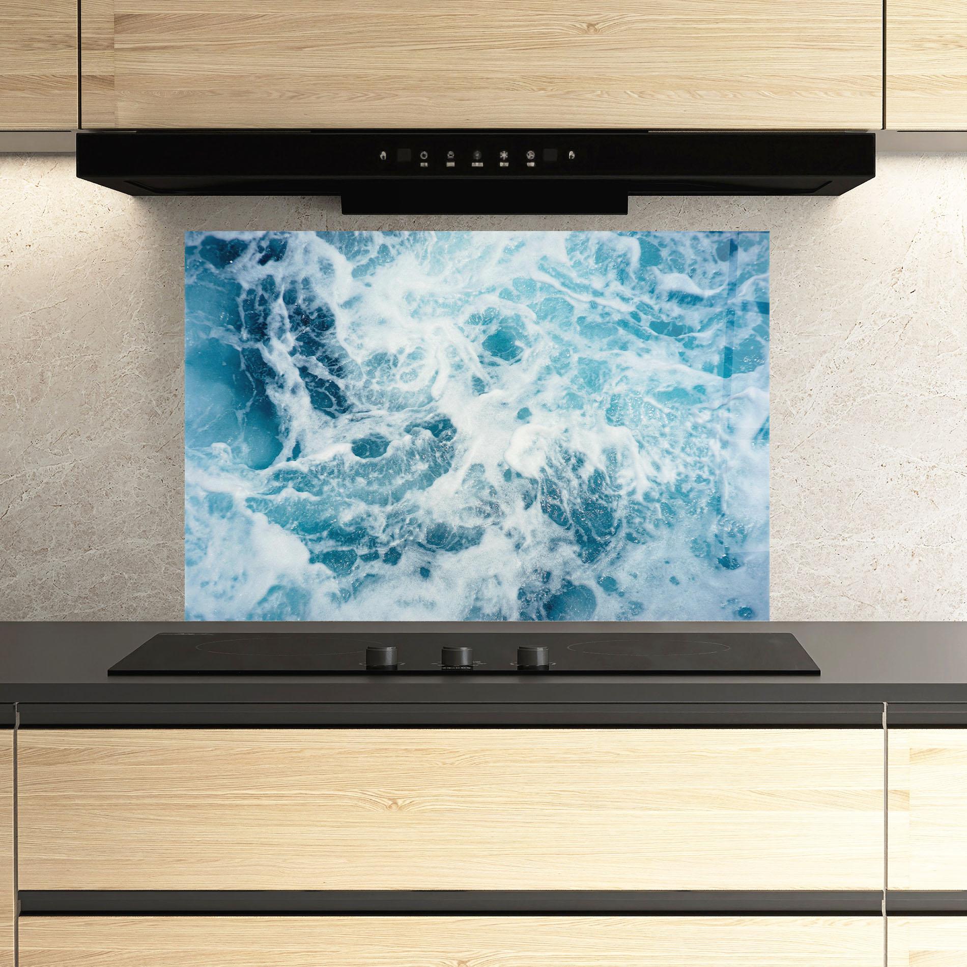 Стъклен панел за кухня White Water Wave mockup 3