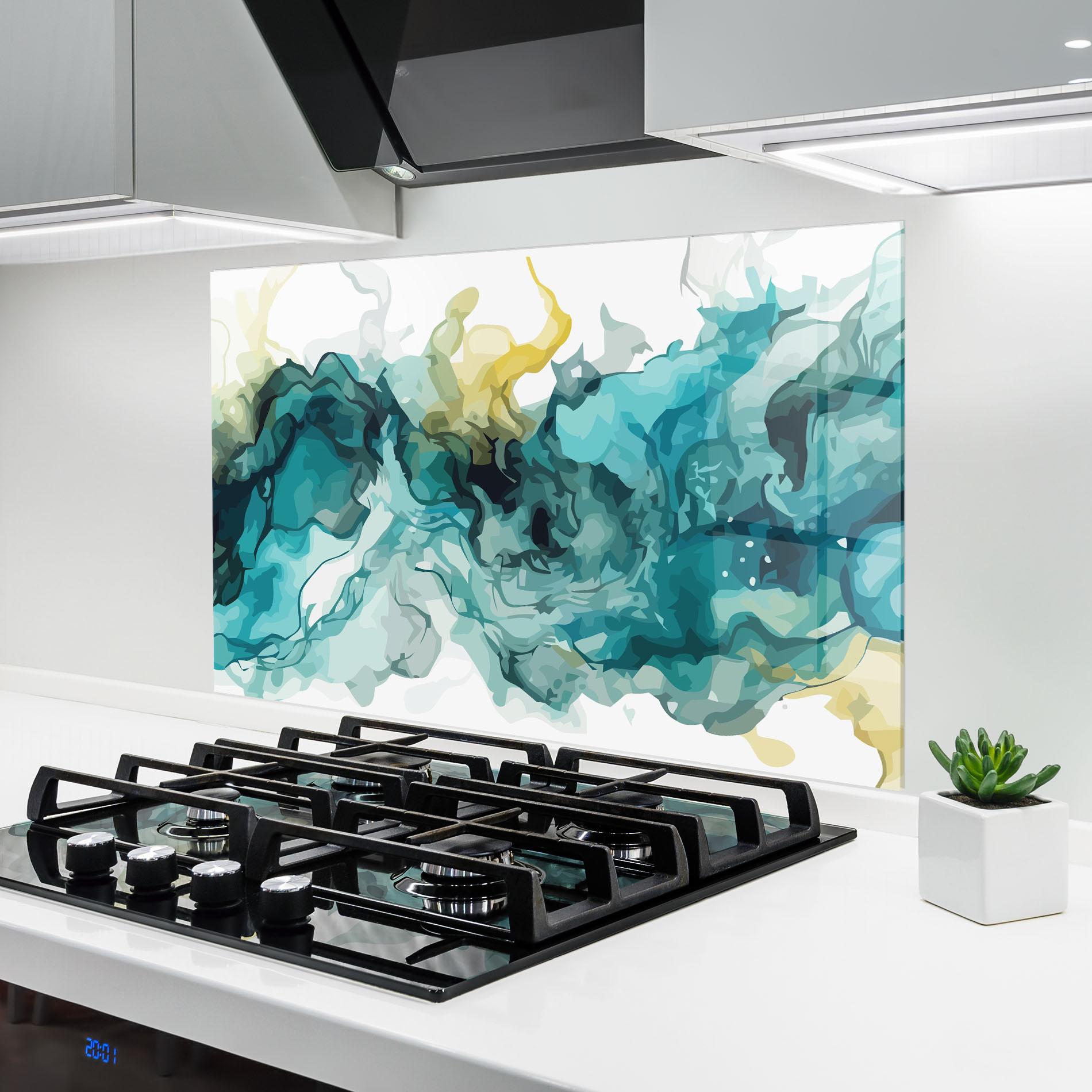 Стъклен панел за кухня Blue Yellow Art mockup 6