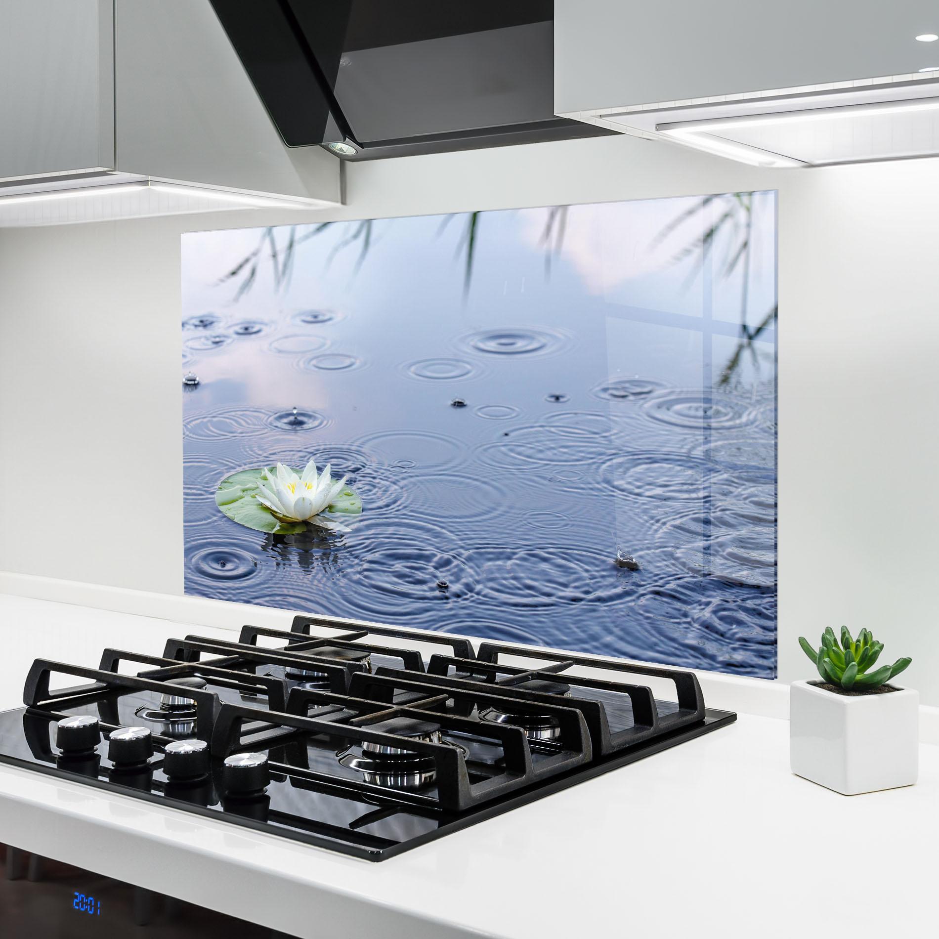 Стъклен панел за кухня Clear Lake Rain mockup 6
