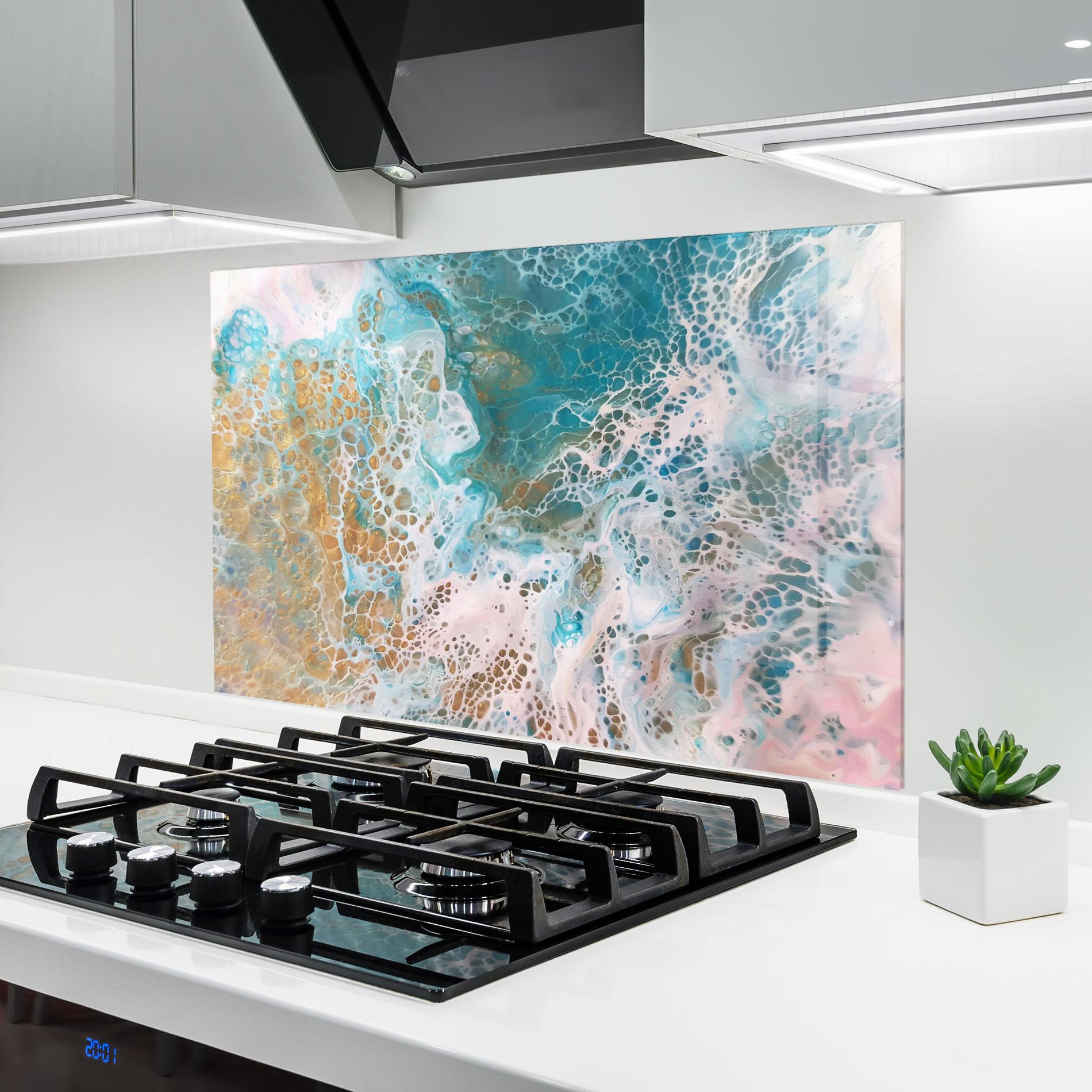 Стъклен панел за кухня Ocean Gold Blue mockup 6