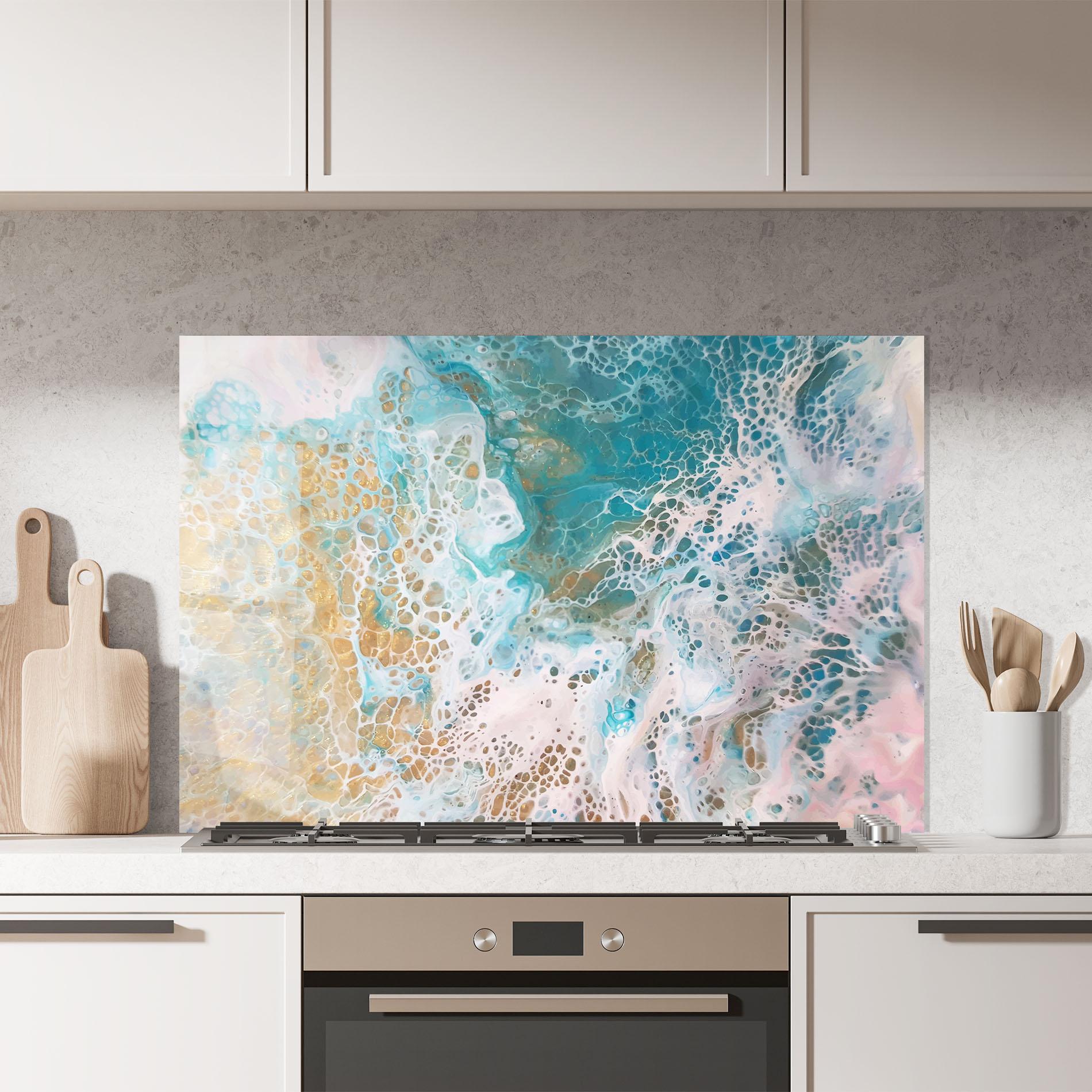 Стъклен панел за кухня Ocean Gold Blue mockup 7