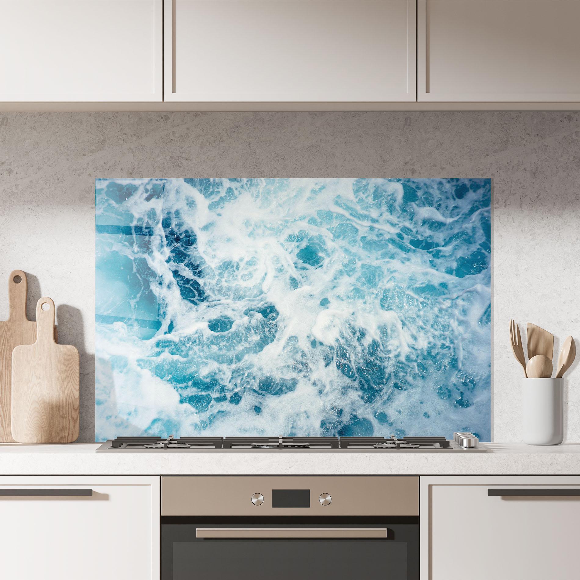 Стъклен панел за кухня White Water Wave mockup 7