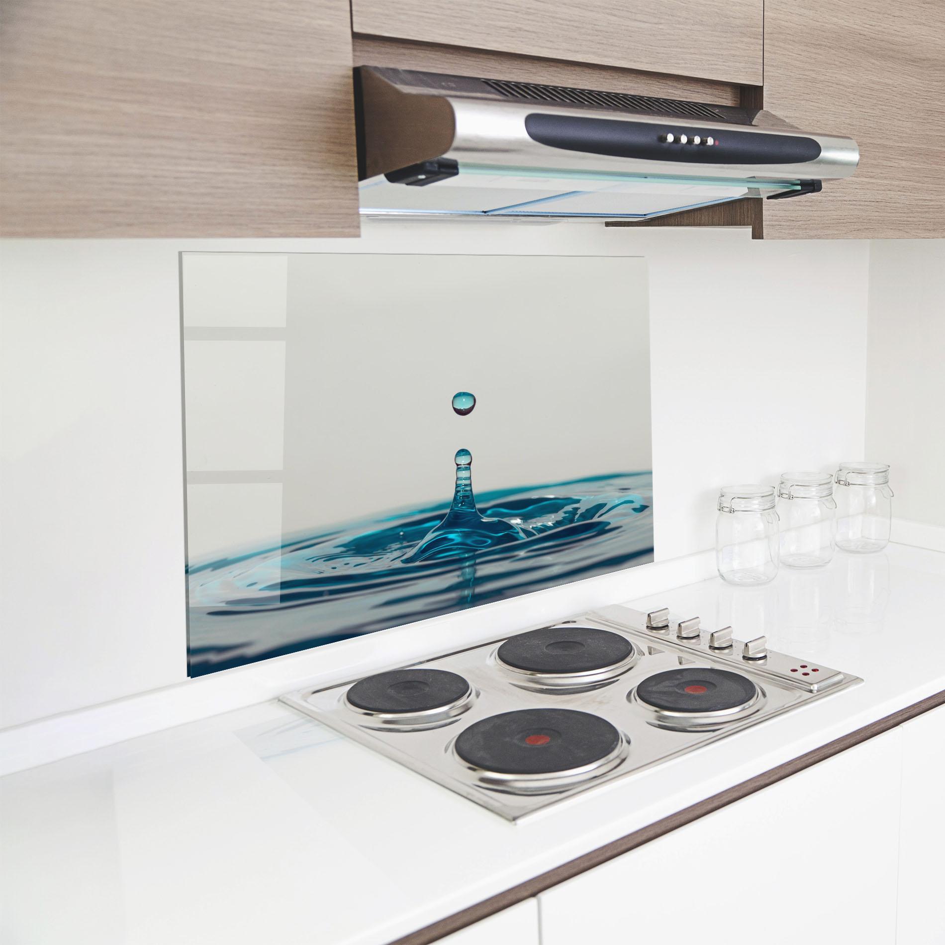 Стъклен панел за кухня Blue Water Drop mockup 8