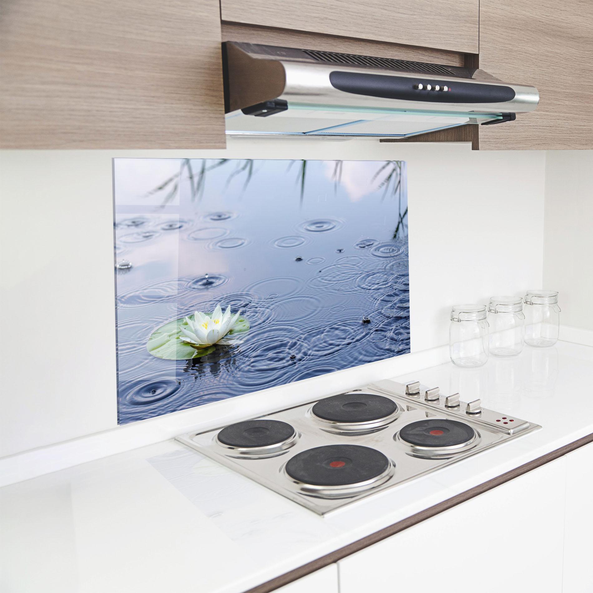 Стъклен панел за кухня Clear Lake Rain mockup 8