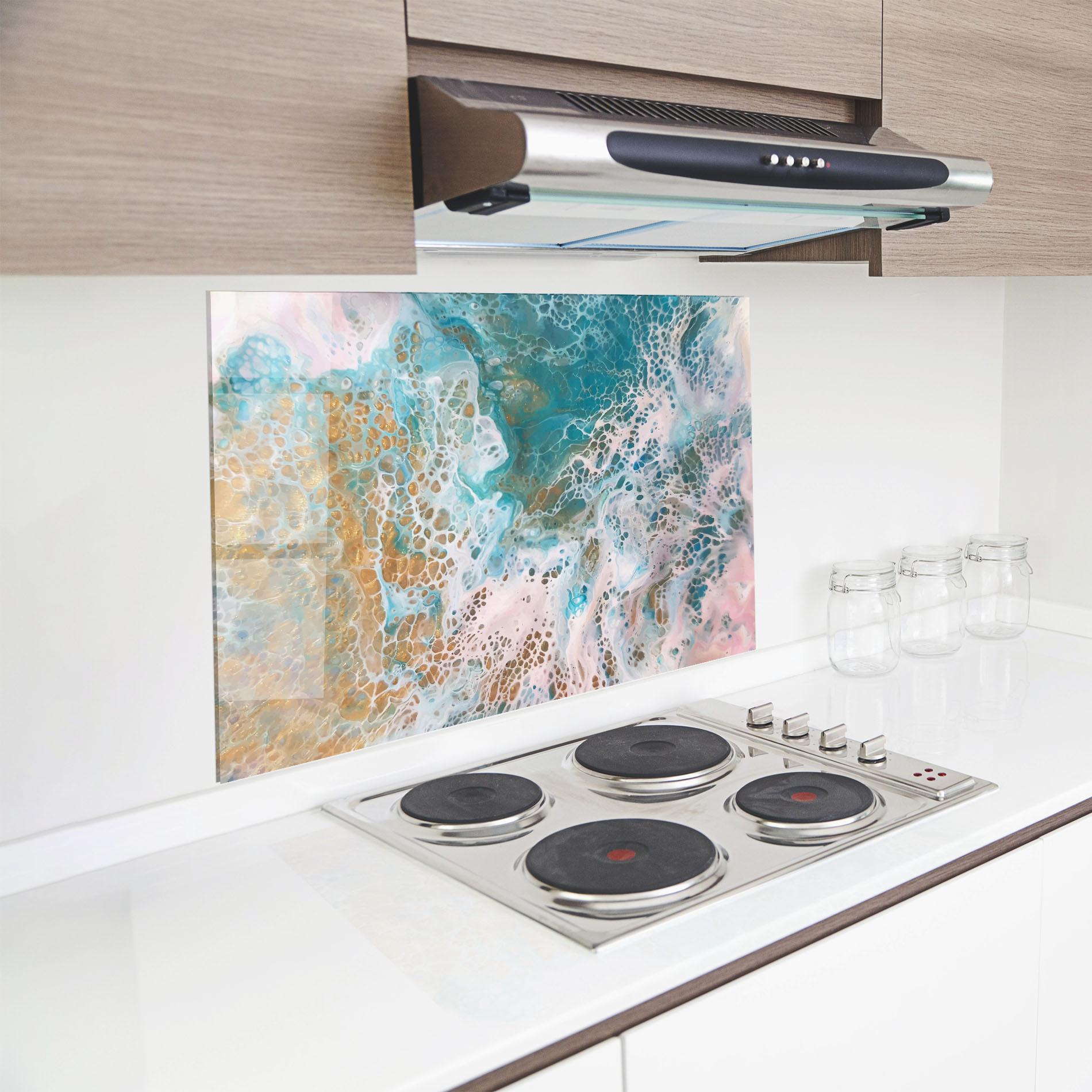 Стъклен панел за кухня Ocean Gold Blue mockup 8