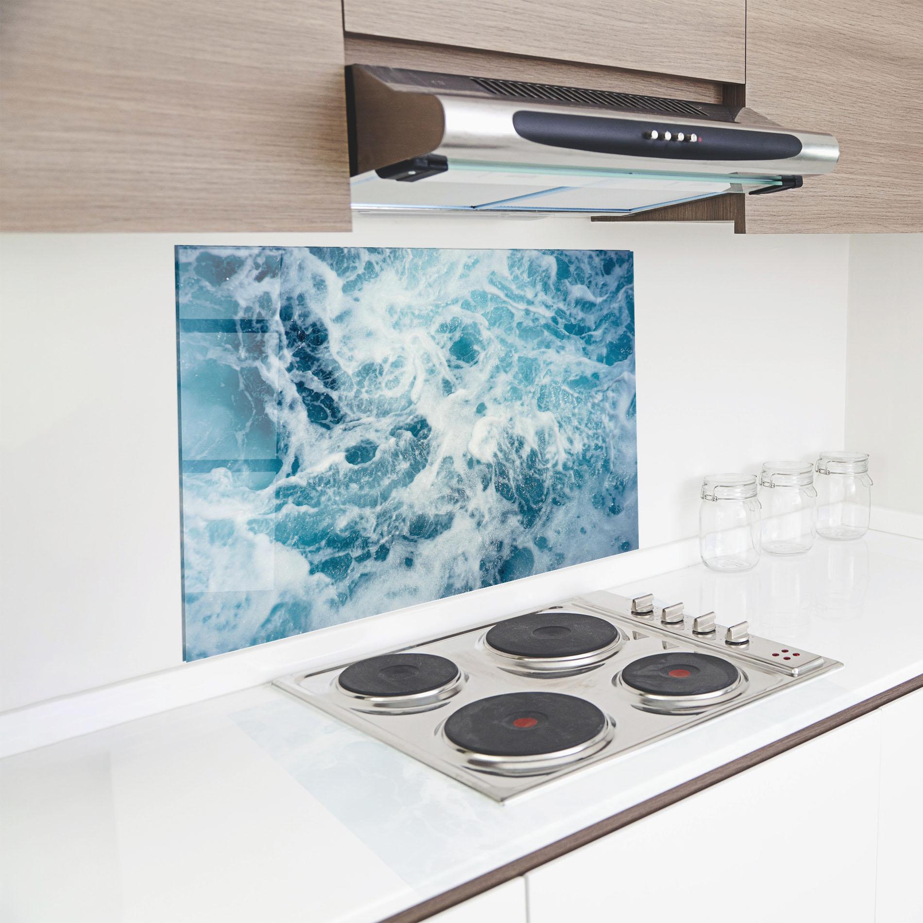 Стъклен панел за кухня White Water Wave mockup 8