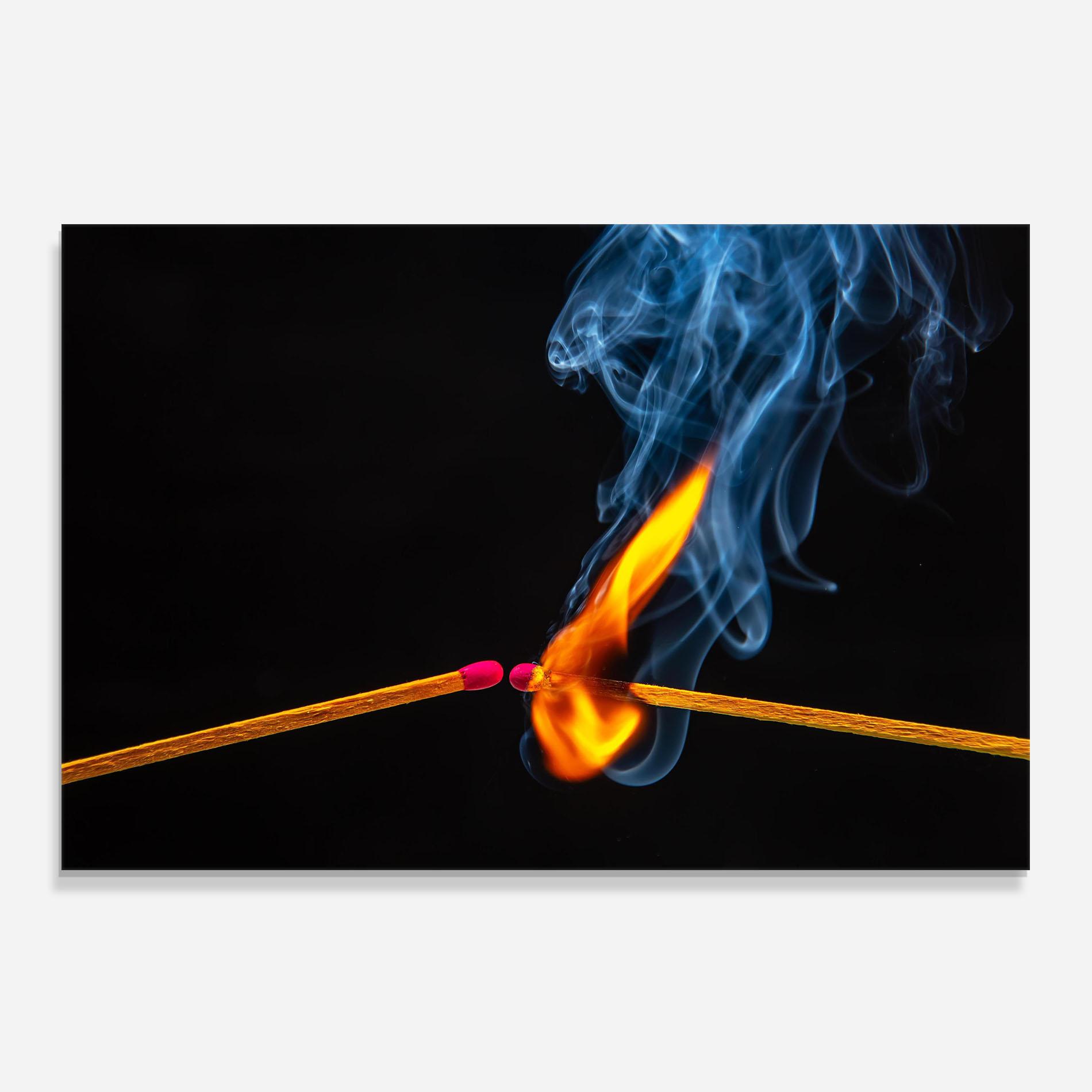 Стъклен панел за кухня Burning Smoking Match mockup 0