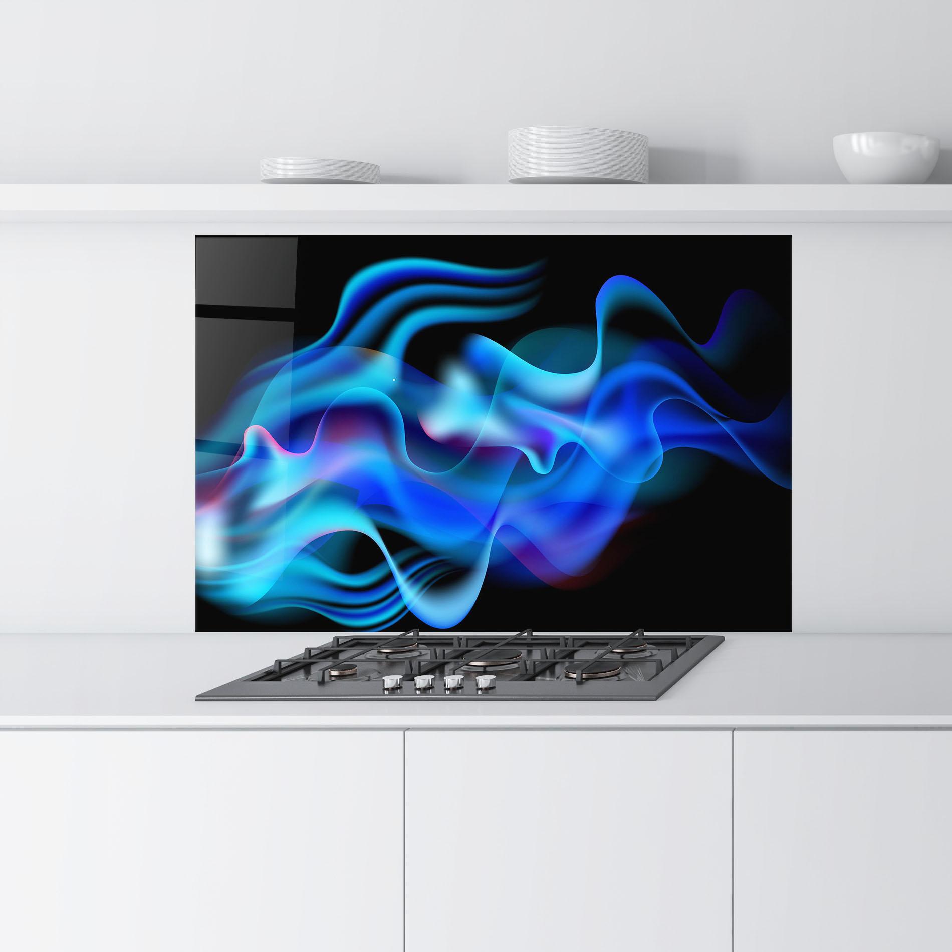 Стъклен панел за кухня Blue Fire mockup 9