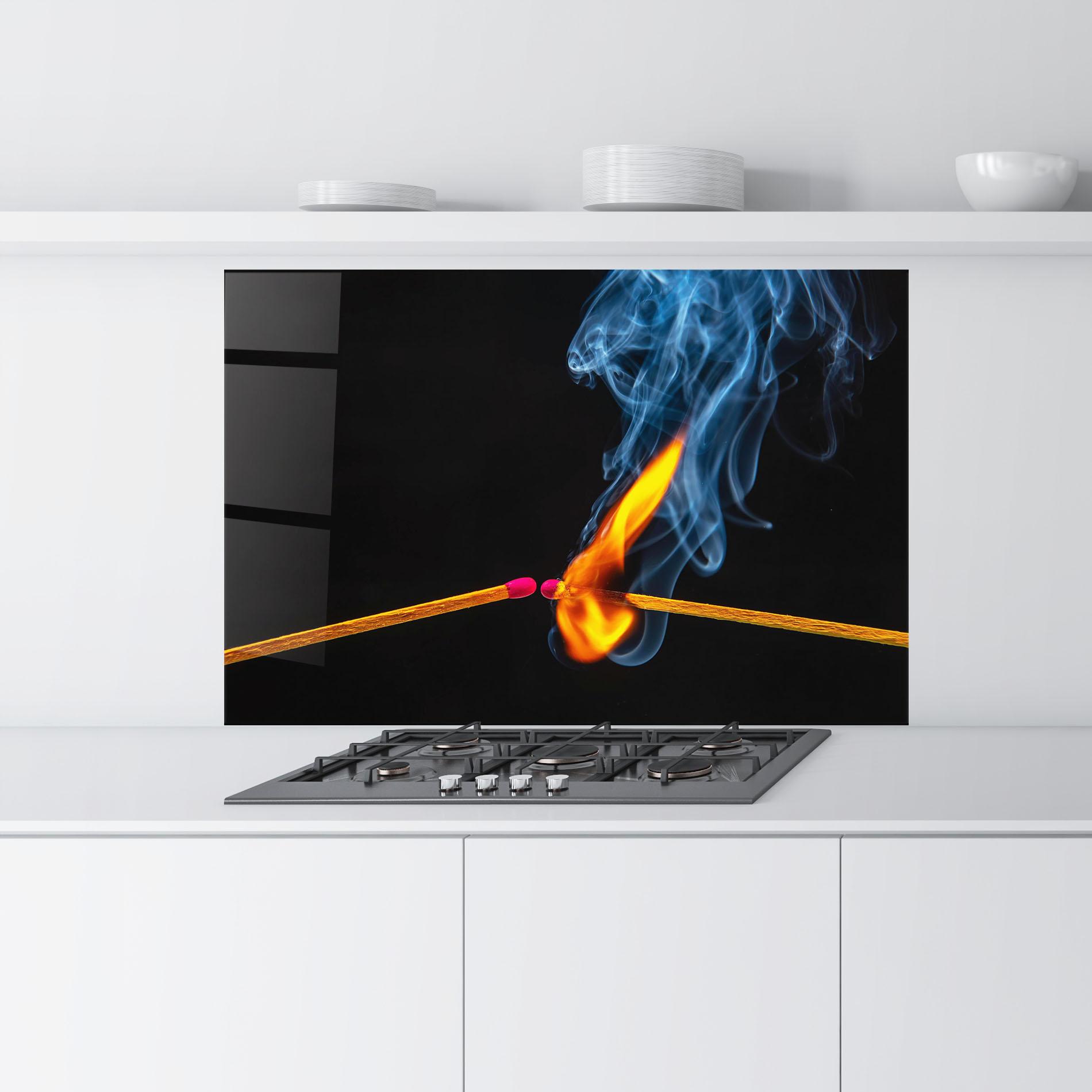 Стъклен панел за кухня Burning Smoking Match mockup 9