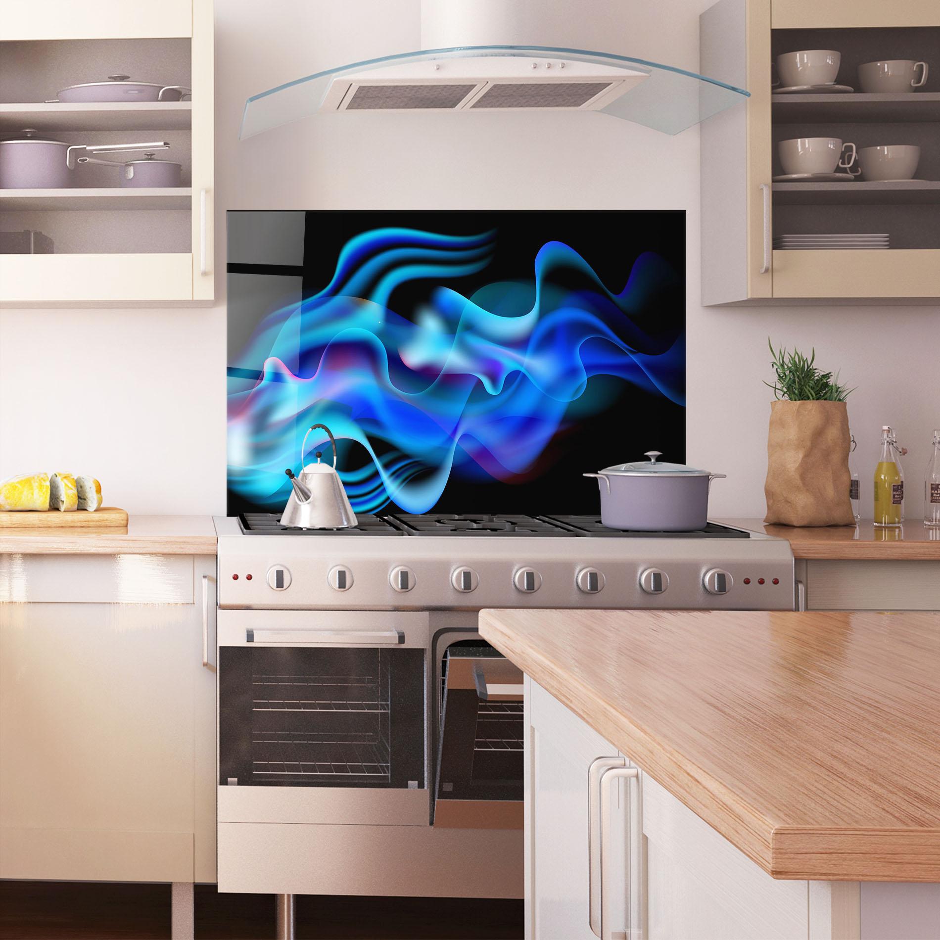 Стъклен панел за кухня Blue Fire mockup 1