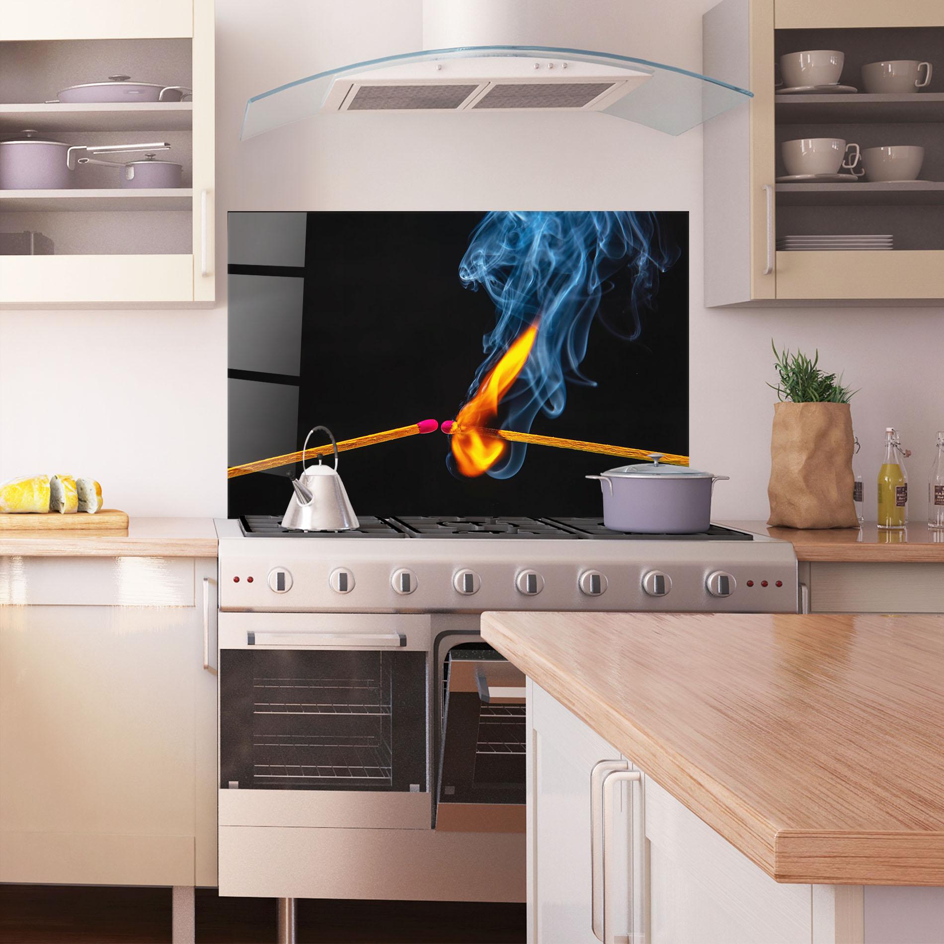 Стъклен панел за кухня Burning Smoking Match mockup 1