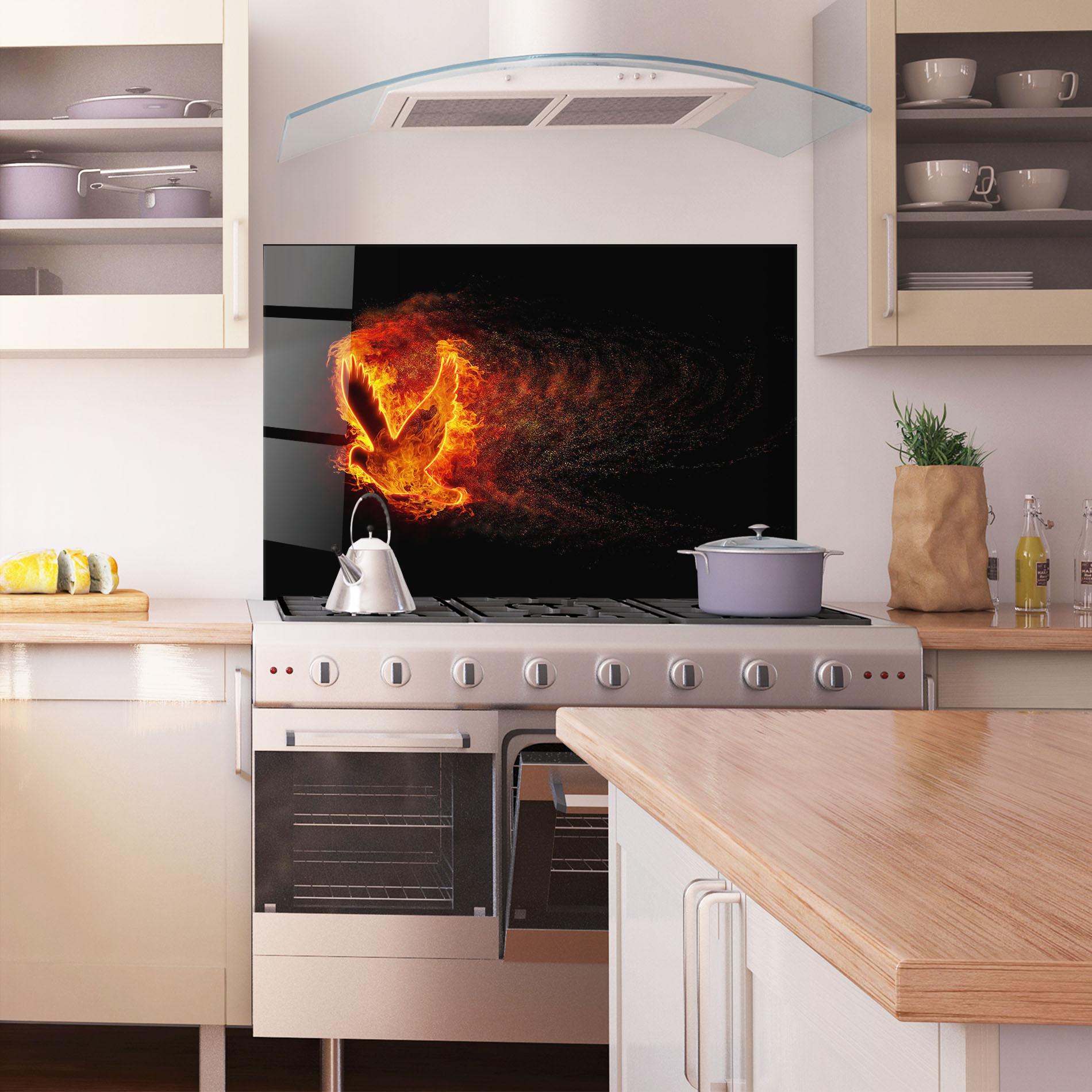 Стъклен панел за кухня Flames Bird mockup 1