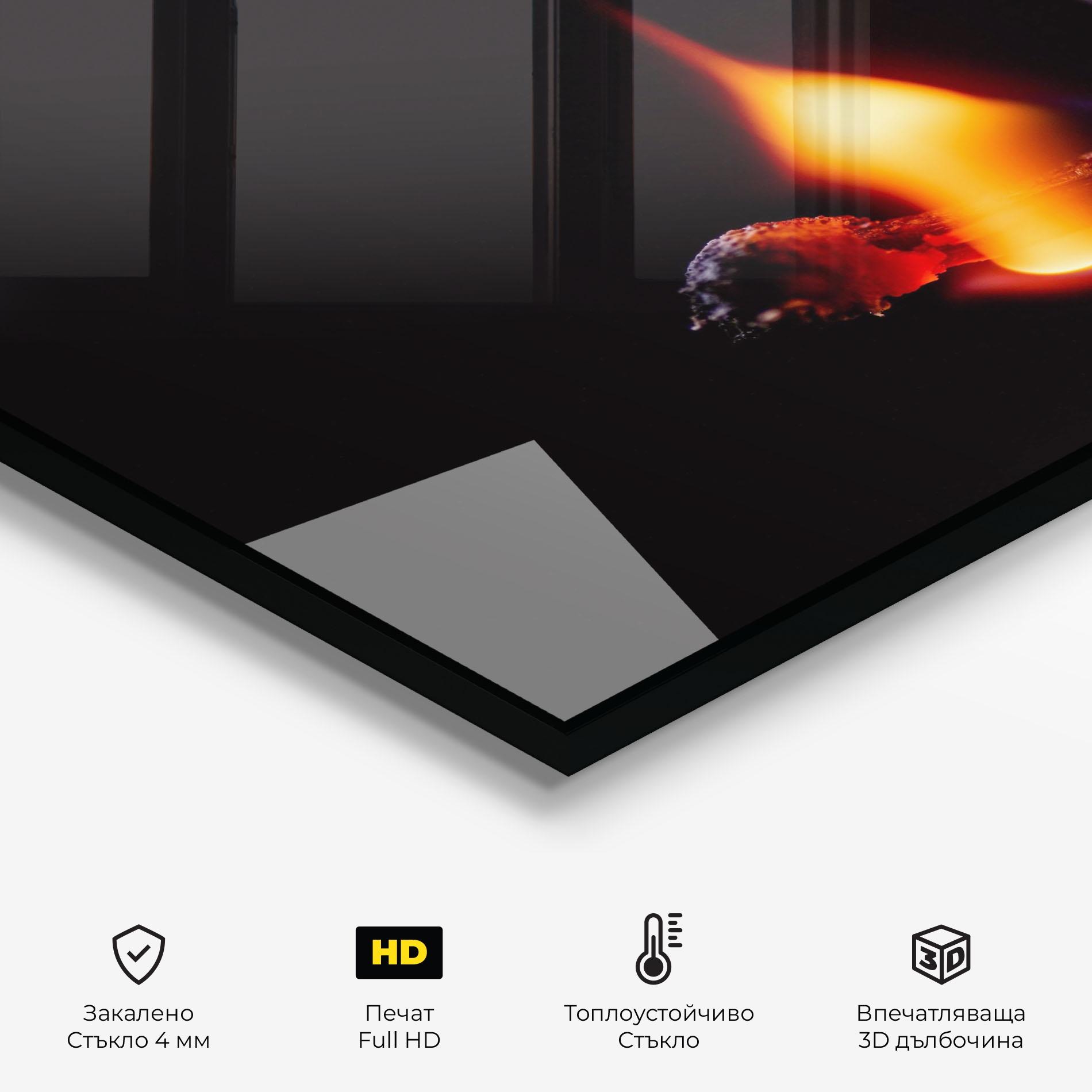 Стъклен панел за кухня Burning Matchsticks mockup 2