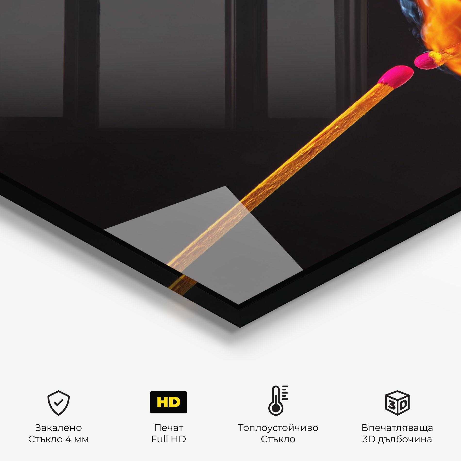 Стъклен панел за кухня Burning Smoking Match mockup 2