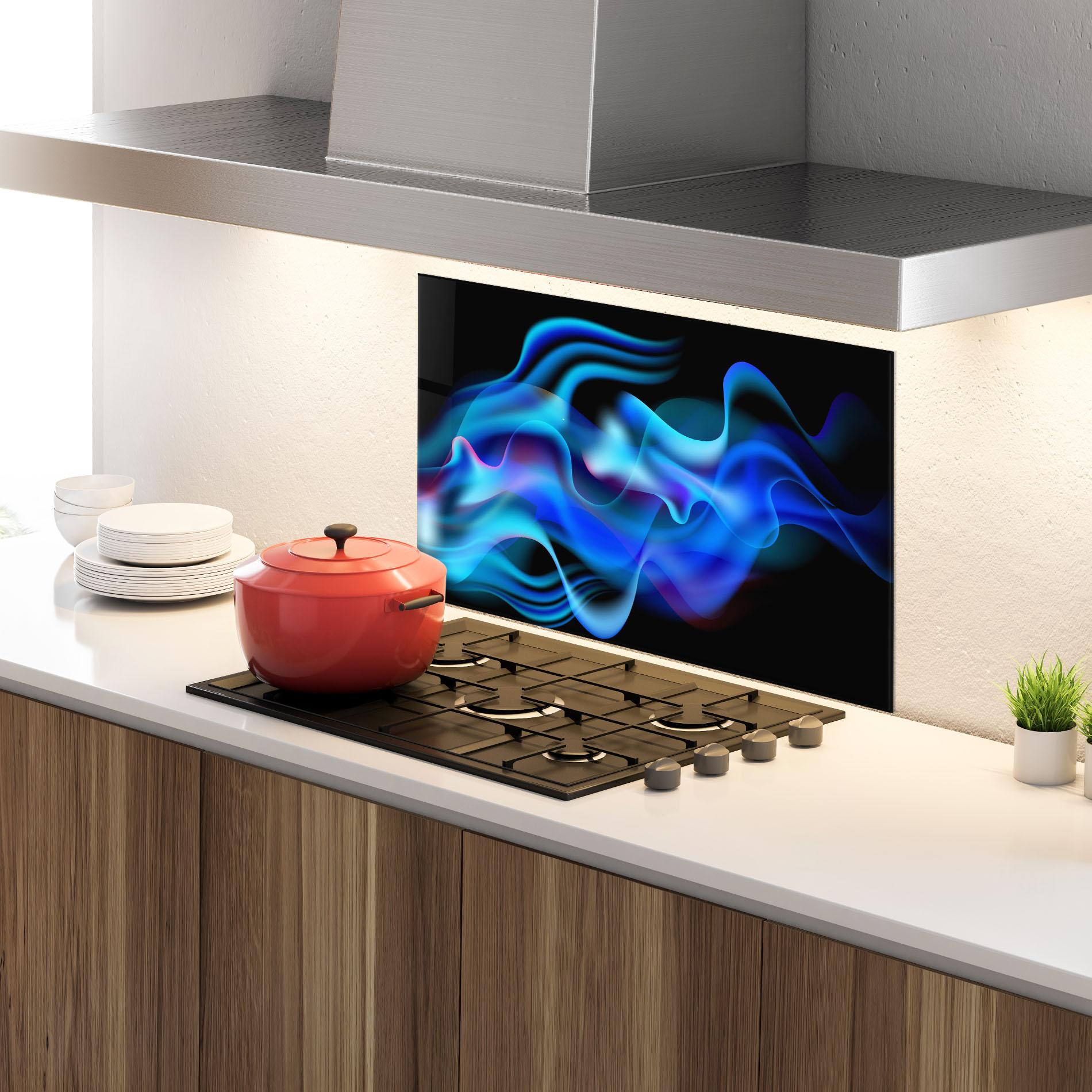 Стъклен панел за кухня Blue Fire mockup 4