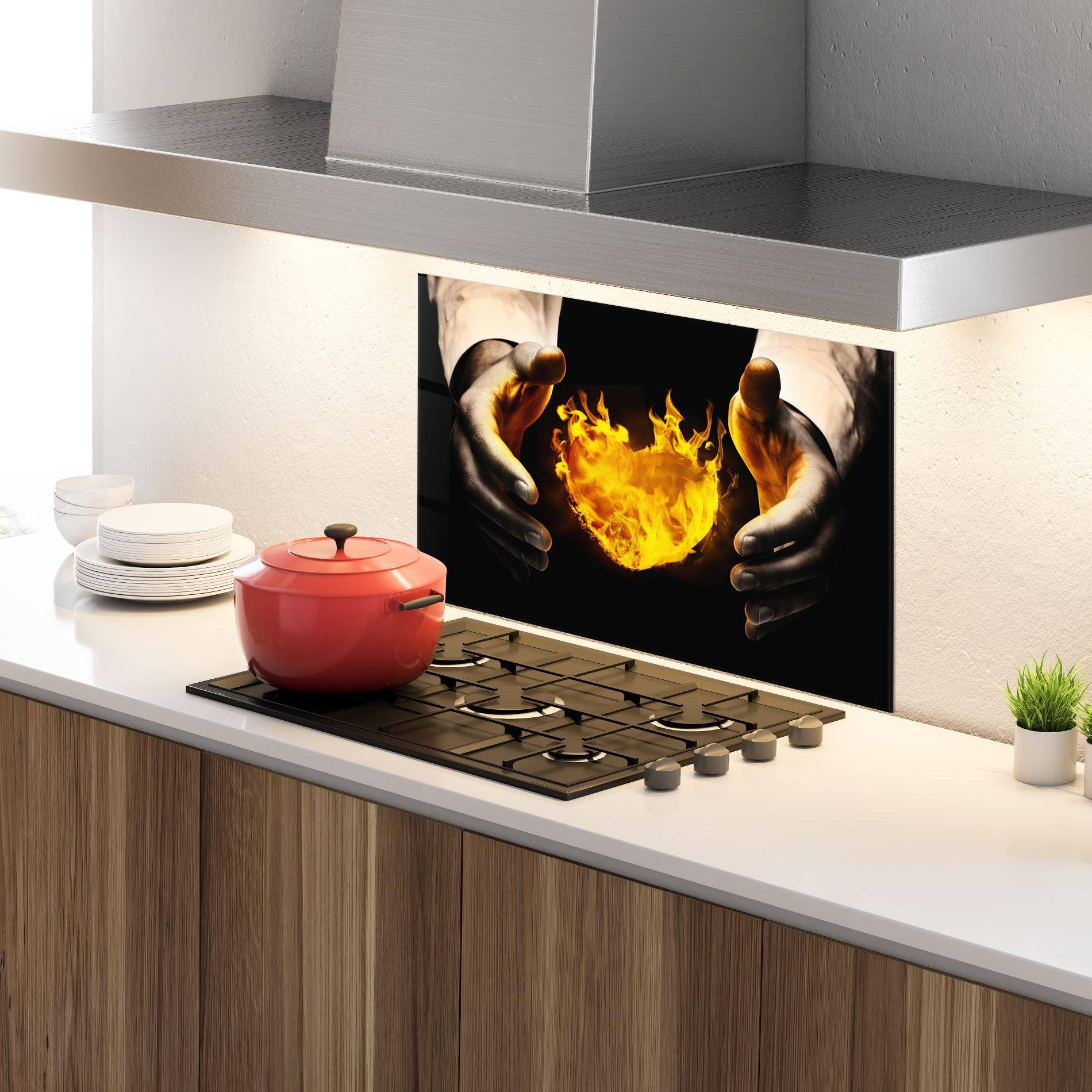 Стъклен панел за кухня Fire Heart mockup 4