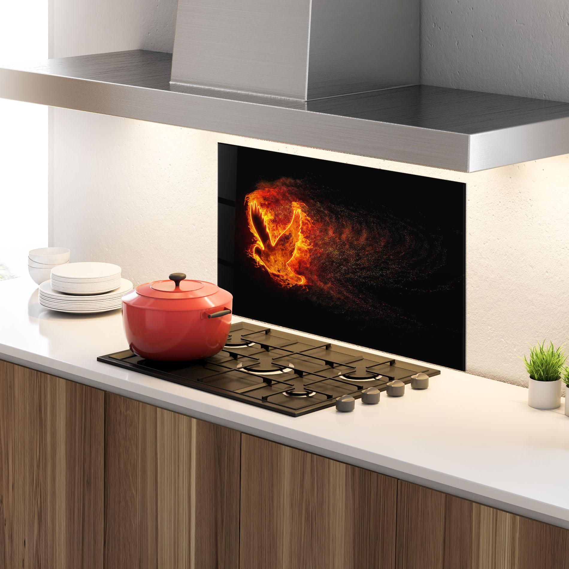 Стъклен панел за кухня Flames Bird mockup 4