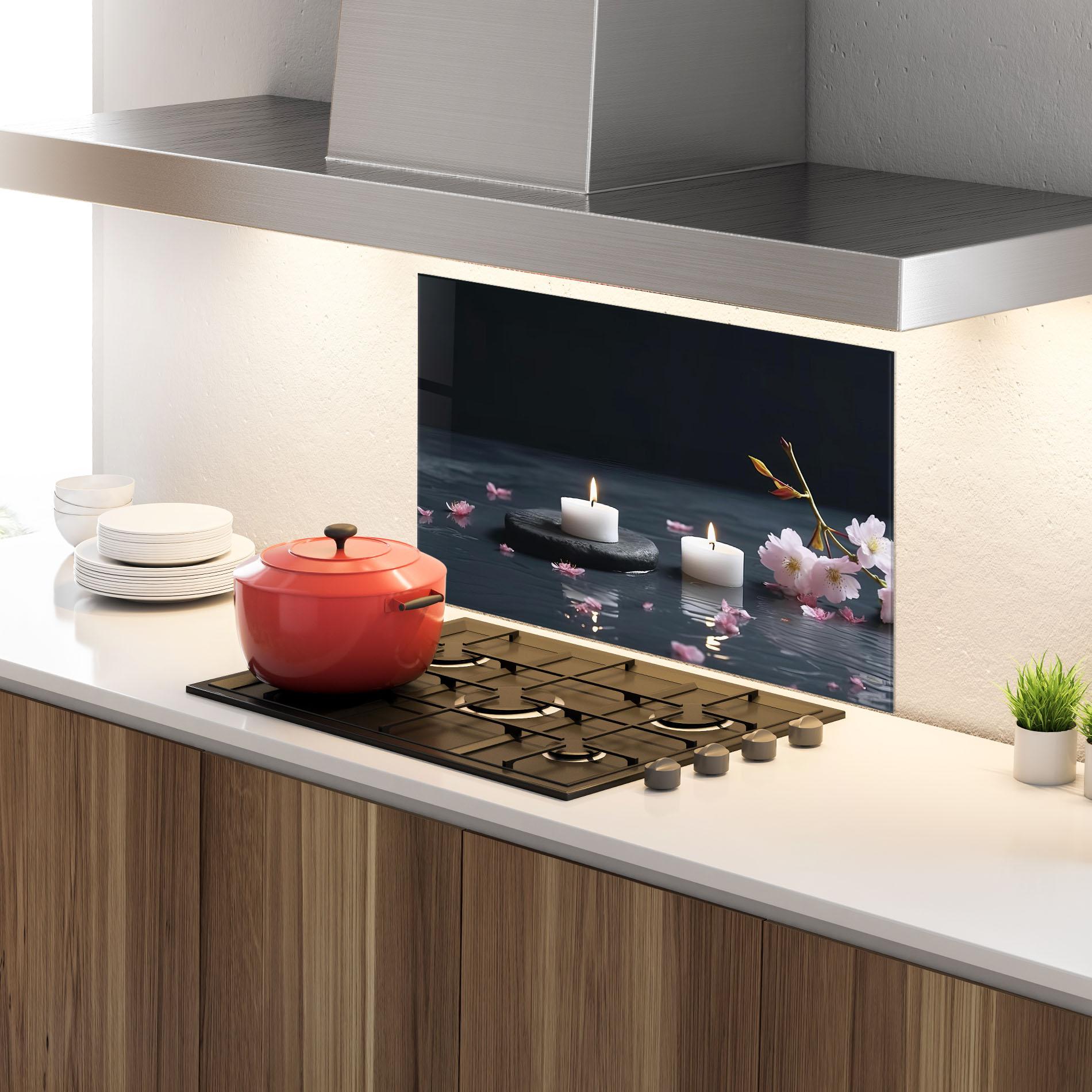 Стъклен панел за кухня Spa White Candle mockup 4