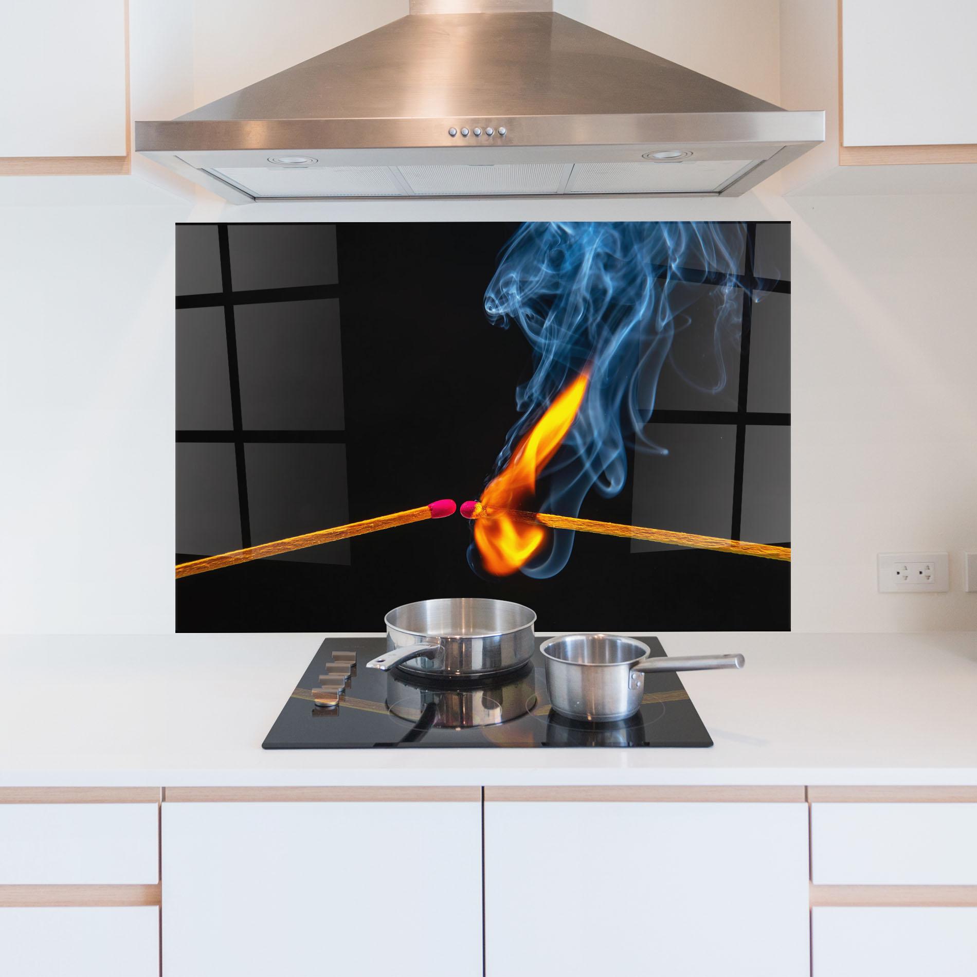 Стъклен панел за кухня Burning Smoking Match mockup 5